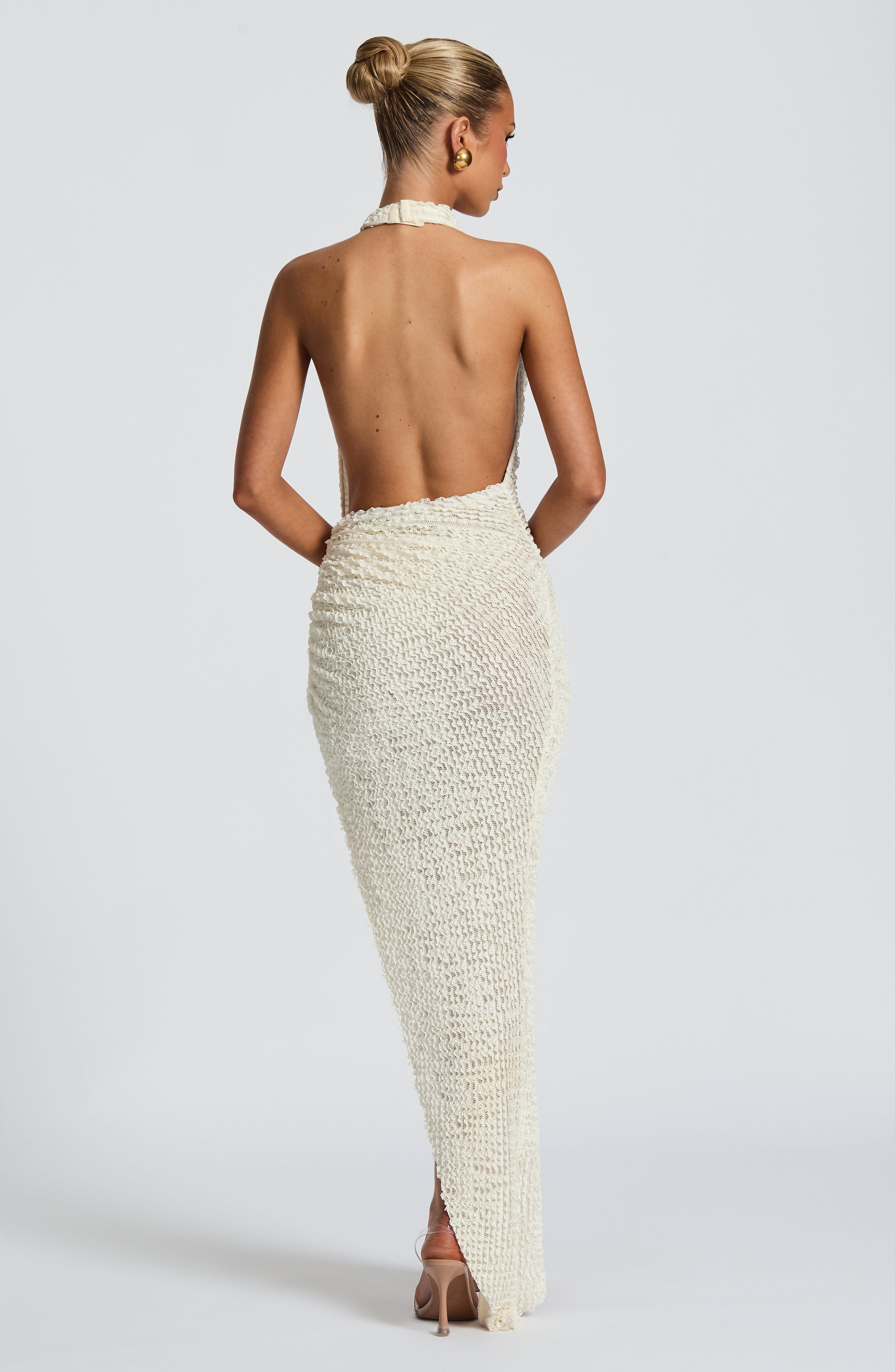 Noemi | Damen Midikleid mit Wasserfall-Ausschnitt – Elfenbein