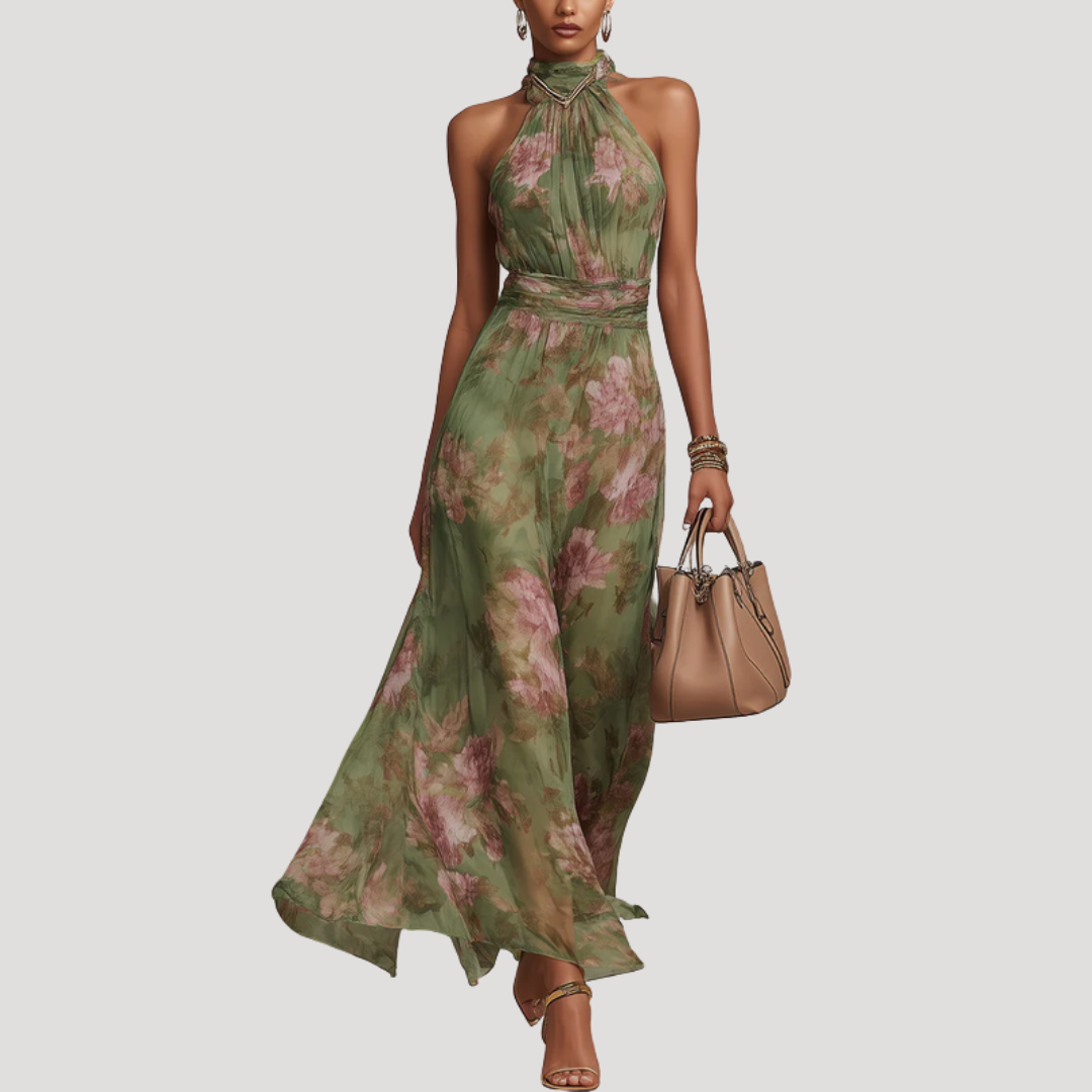 Amadea | Damen Neckholder Blumenkleid Maxikleid