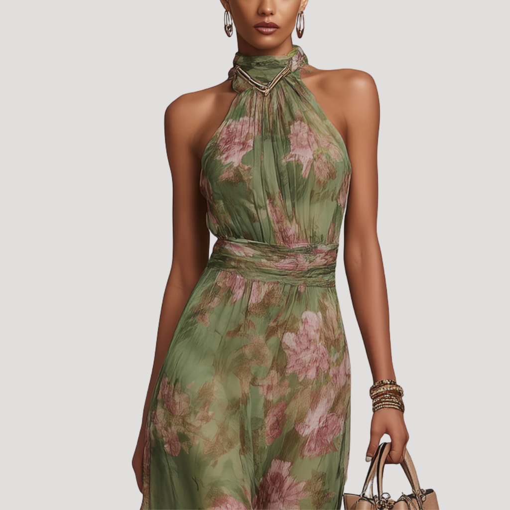 Amadea | Damen Neckholder Blumenkleid Maxikleid