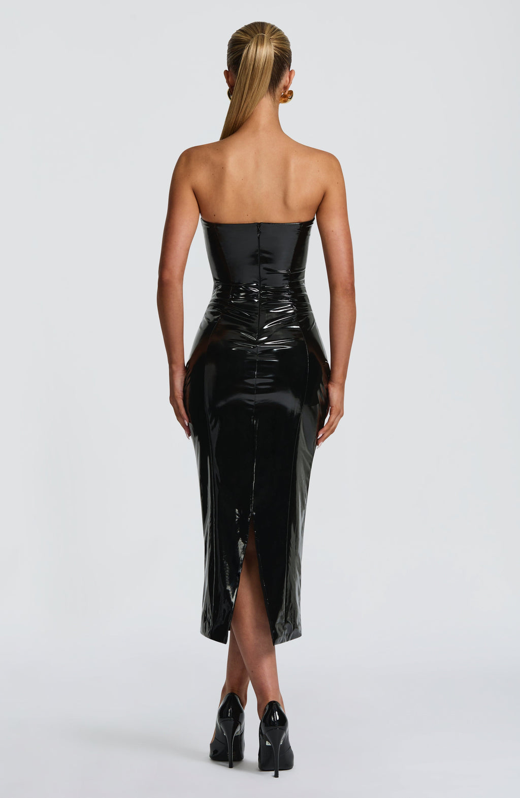 Lavinia | Damen Kunstleder-Midikleid – Schwarz