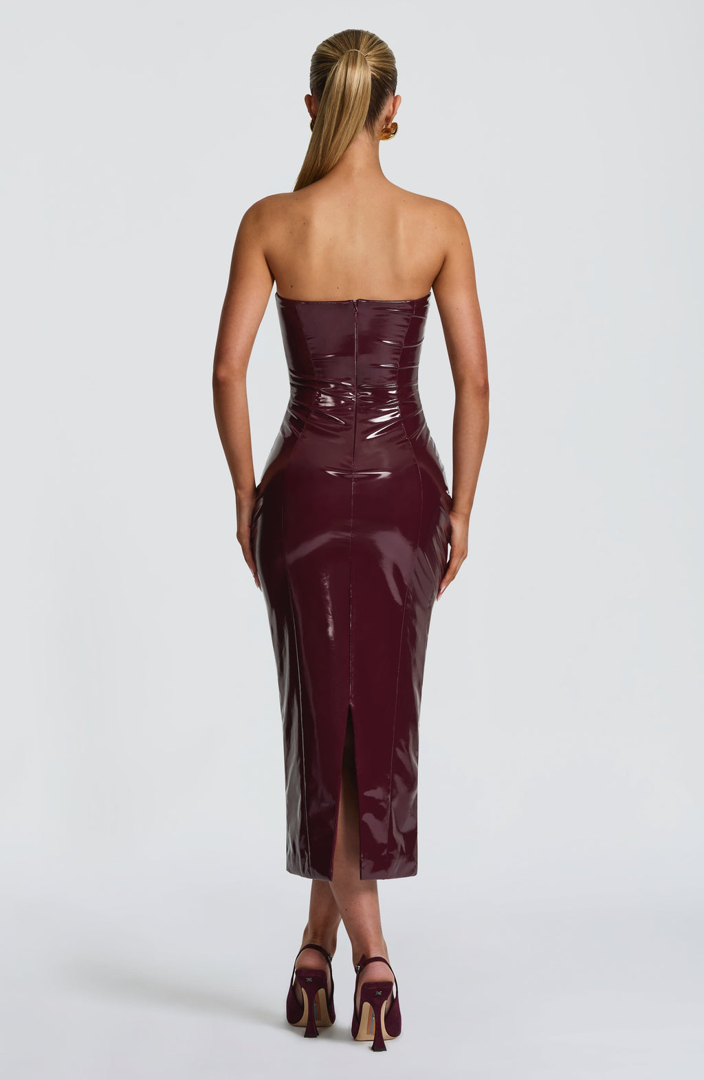 Fiorella | Damen Kunstleder-Midikleid – Kirschrot