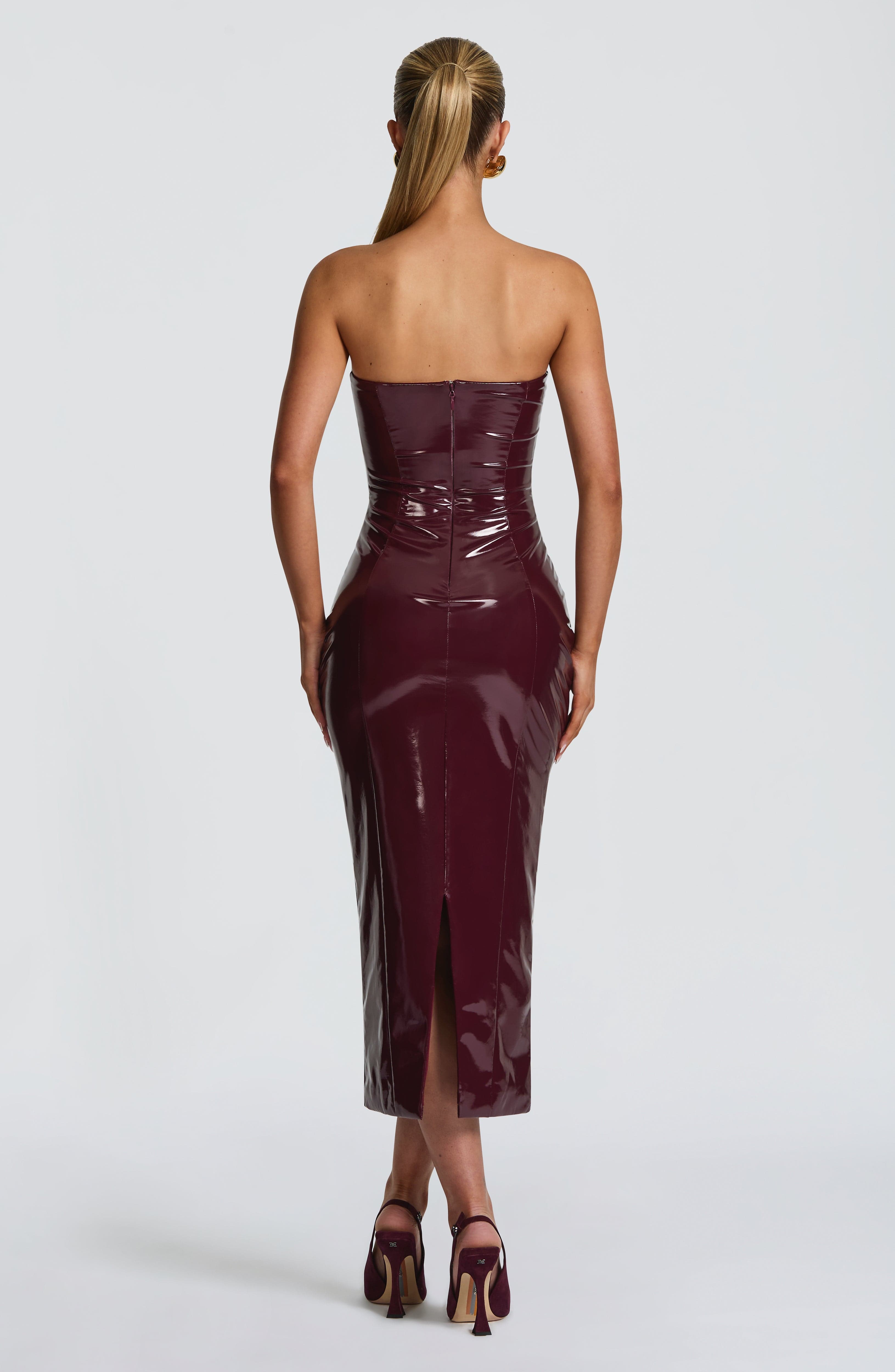 Fiorella | Damen Kunstleder-Midikleid – Kirschrot