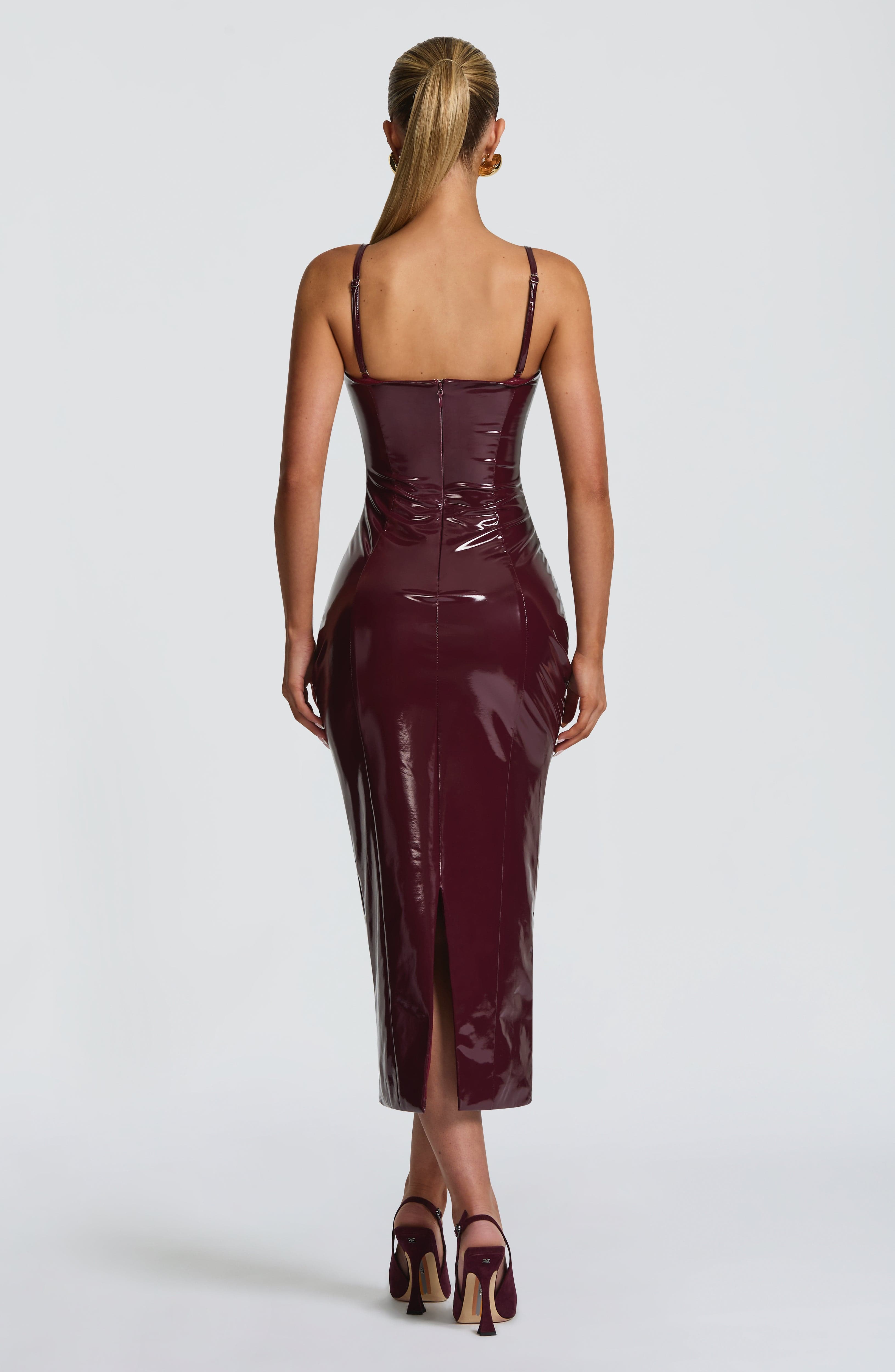 Fiorella | Damen Kunstleder-Midikleid – Kirschrot