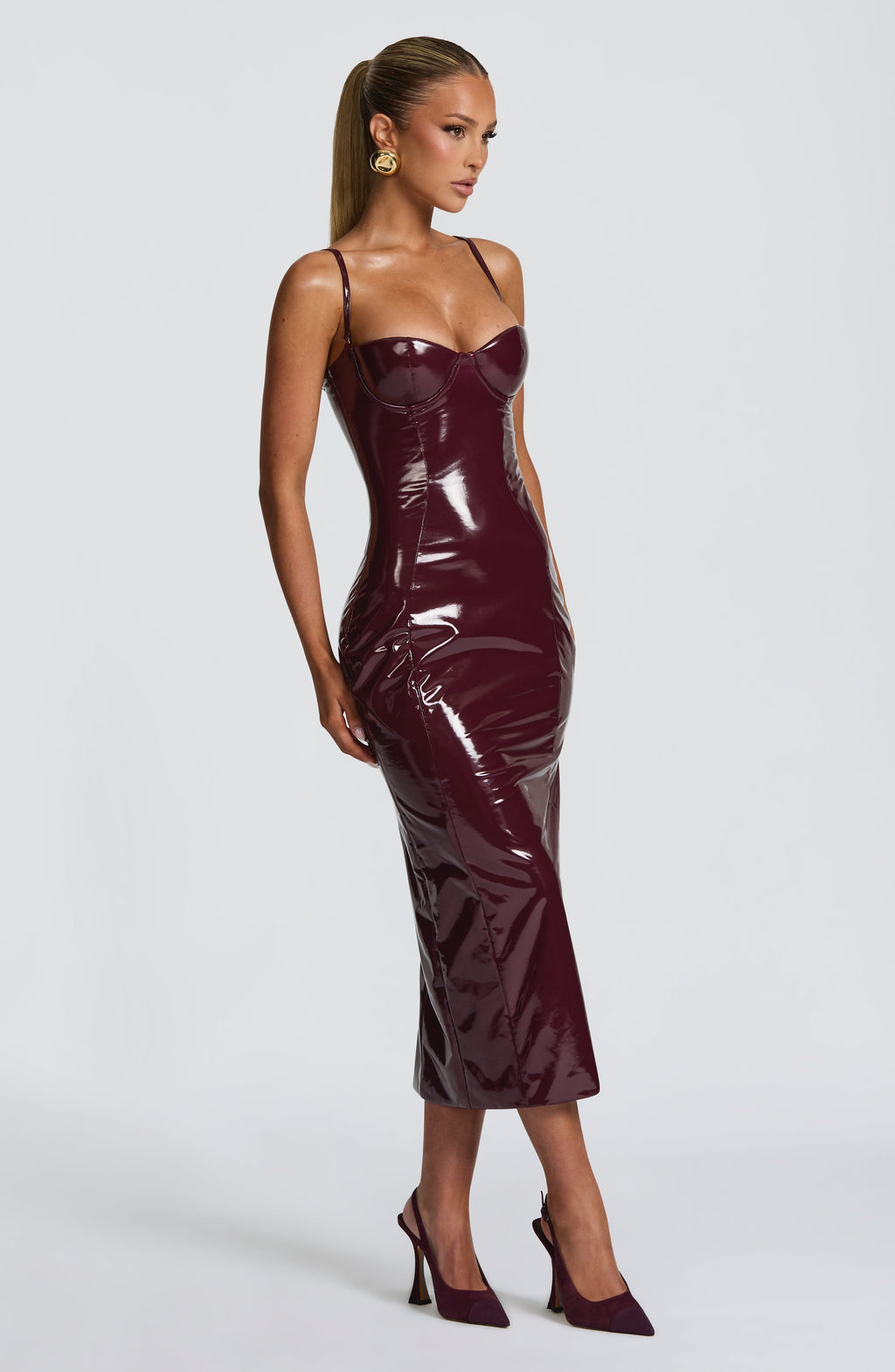 Fiorella | Damen Kunstleder-Midikleid – Kirschrot