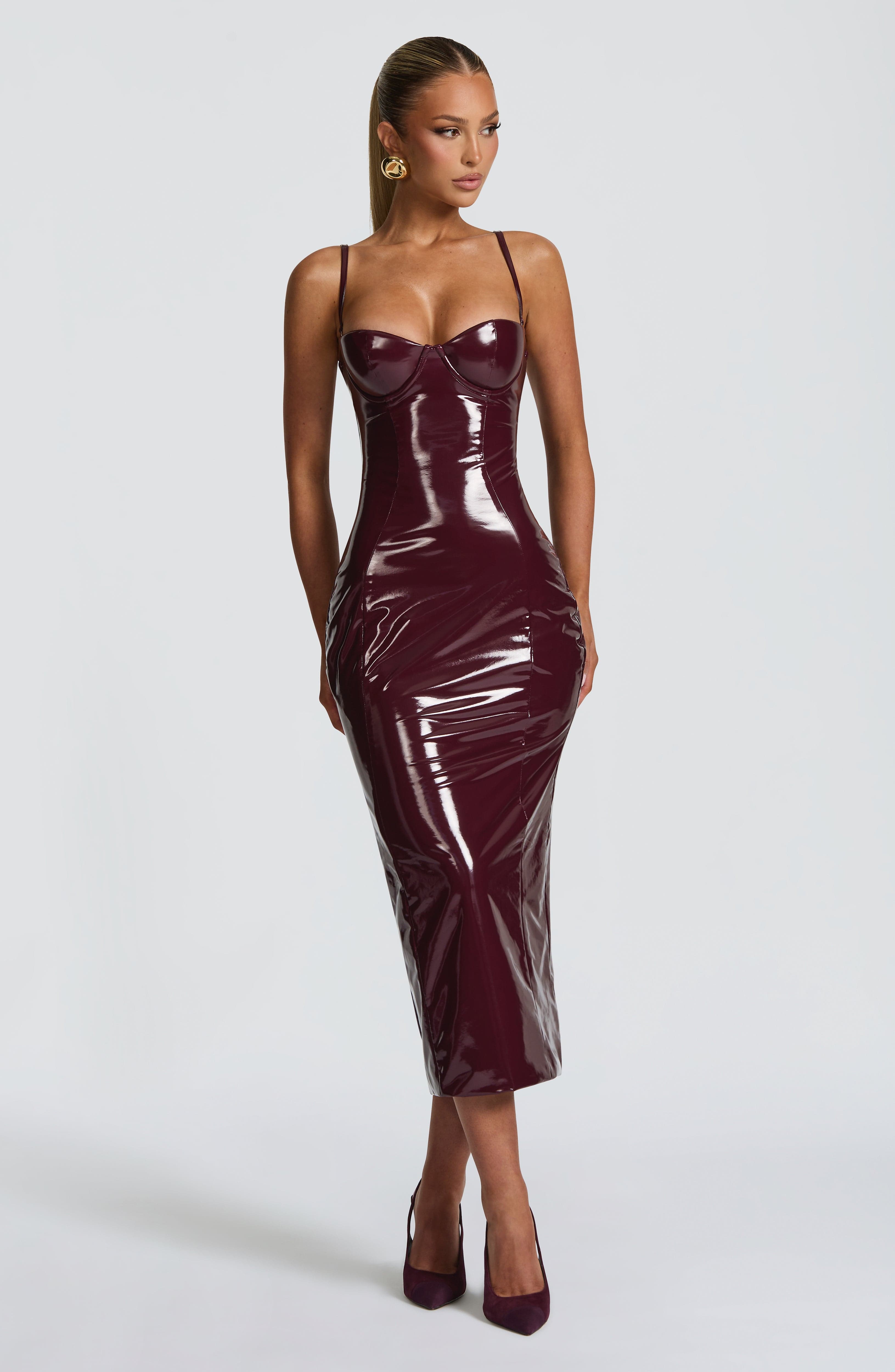 Fiorella | Damen Kunstleder-Midikleid – Kirschrot
