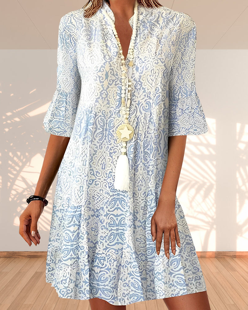 Anouk | Damen Boho Kleid V-Ausschnitt 3/4 Ärmel