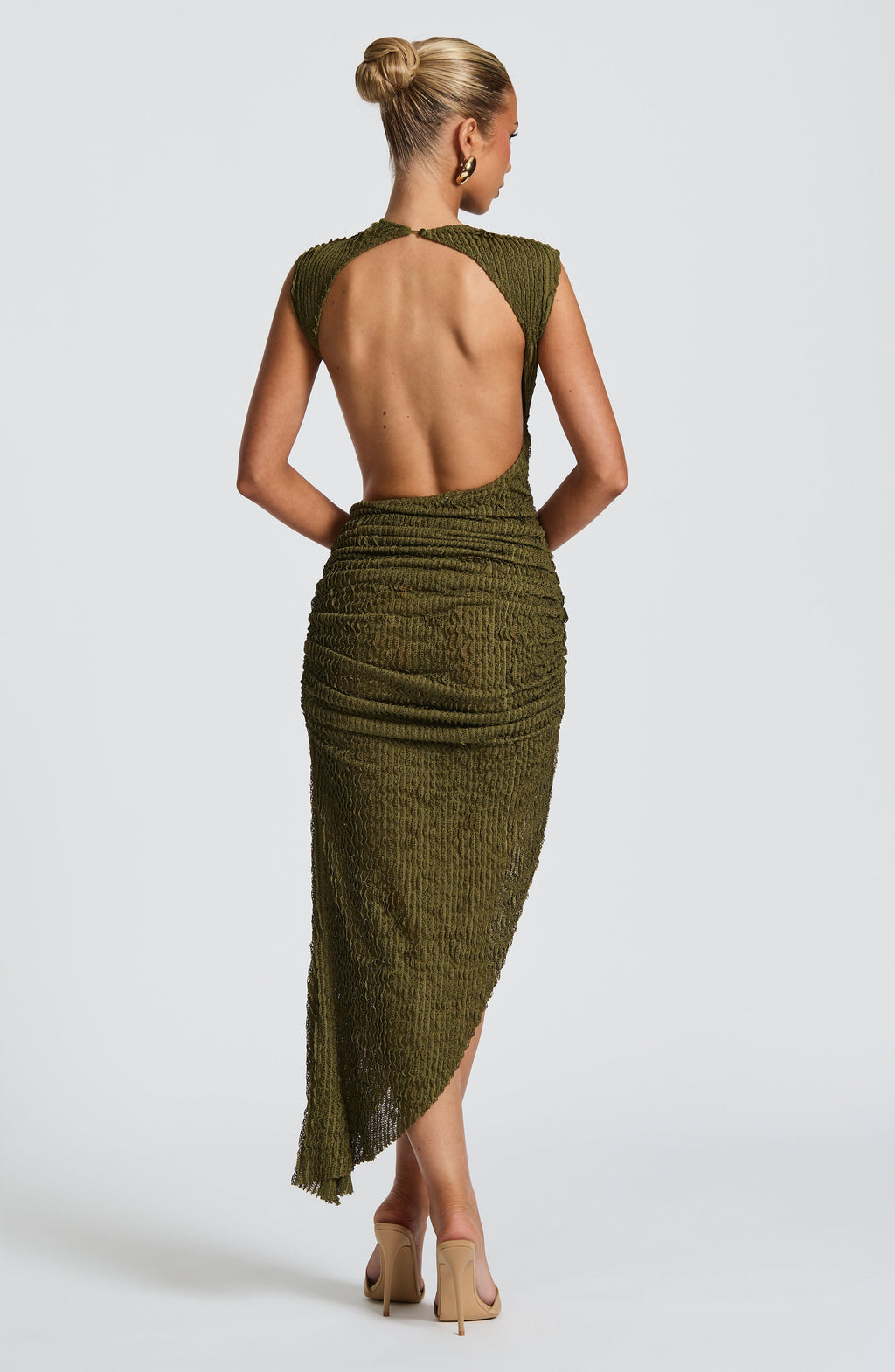 Perla | Damen Rückenfreies Midikleid – Khaki