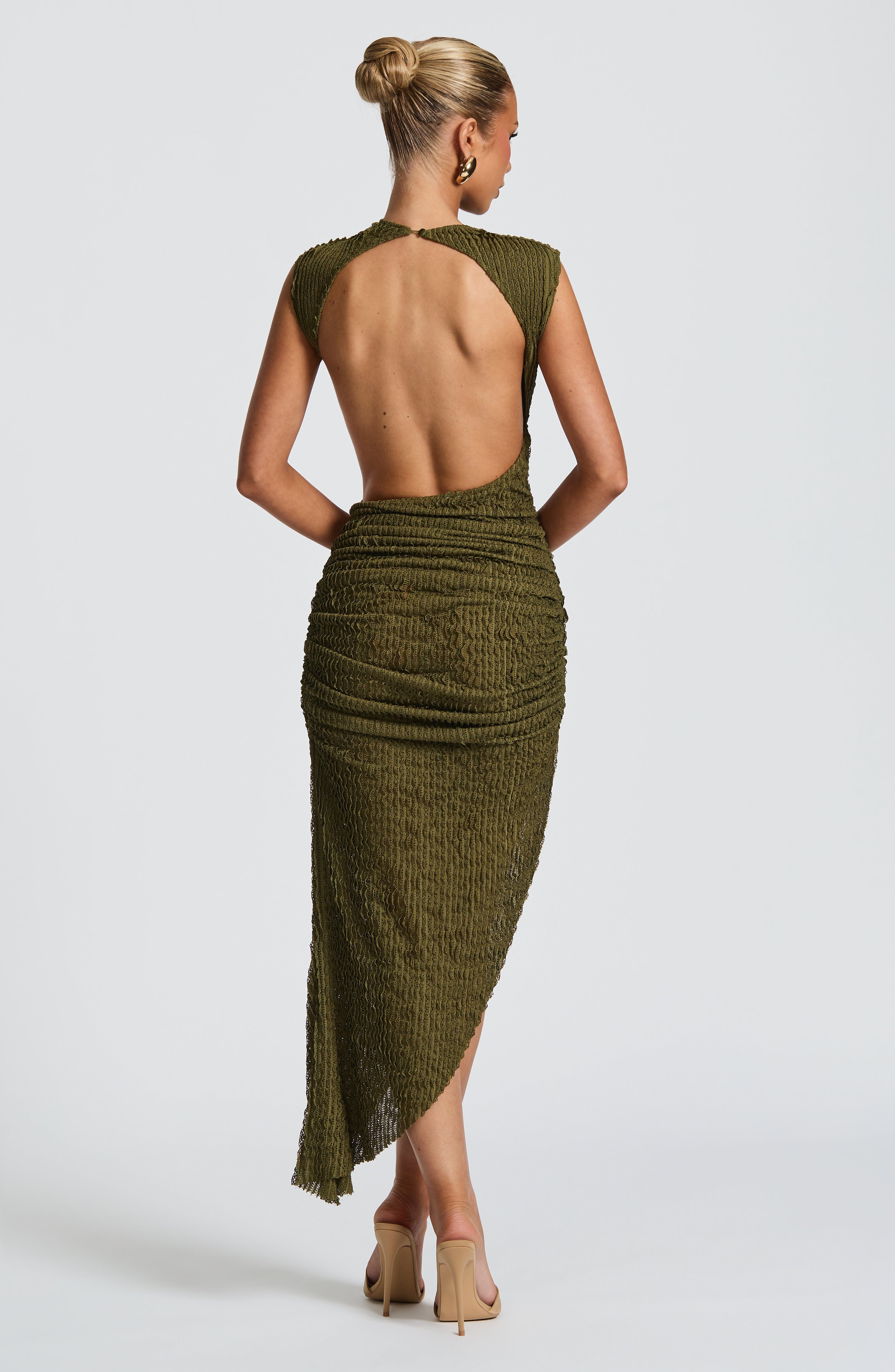 Perla | Damen Rückenfreies Midikleid – Khaki