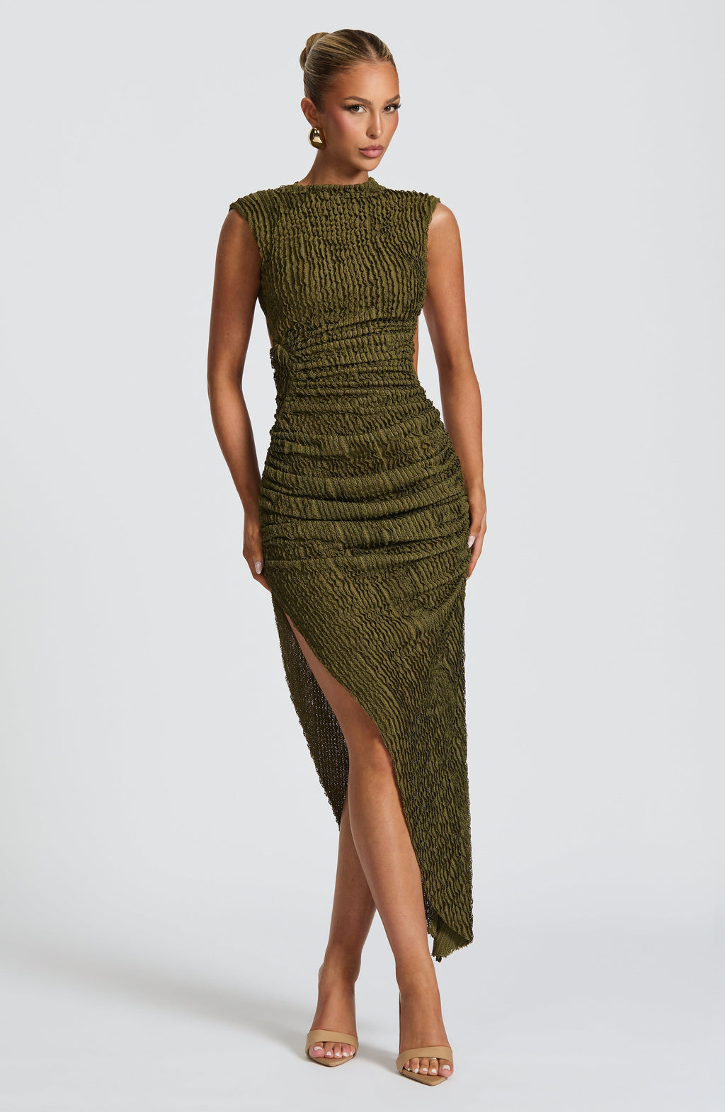 Perla | Damen Rückenfreies Midikleid – Khaki
