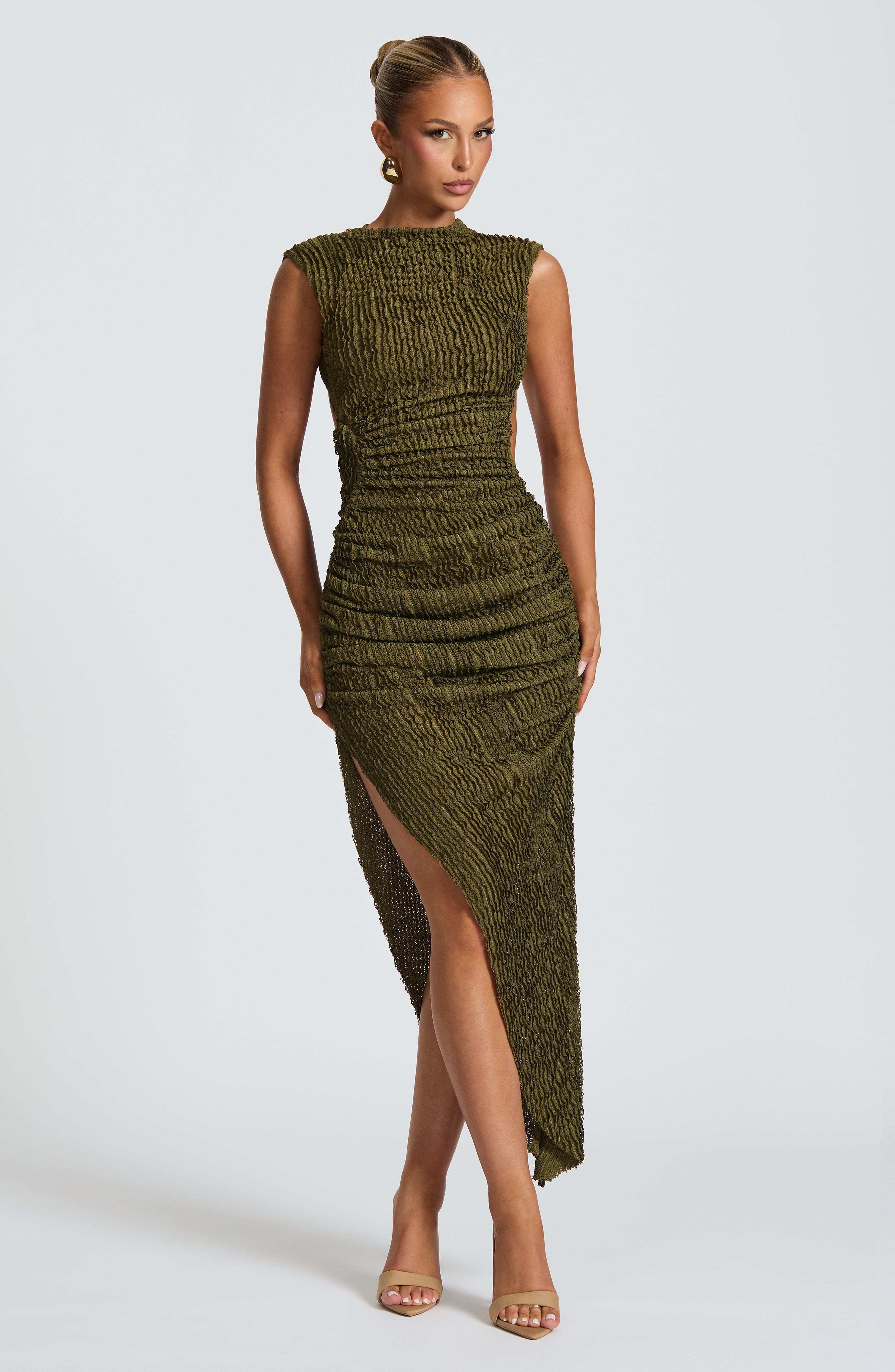 Perla | Damen Rückenfreies Midikleid – Khaki