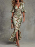 Apollonia | Damen Wickel Maxi Kleid mit Blumendruck