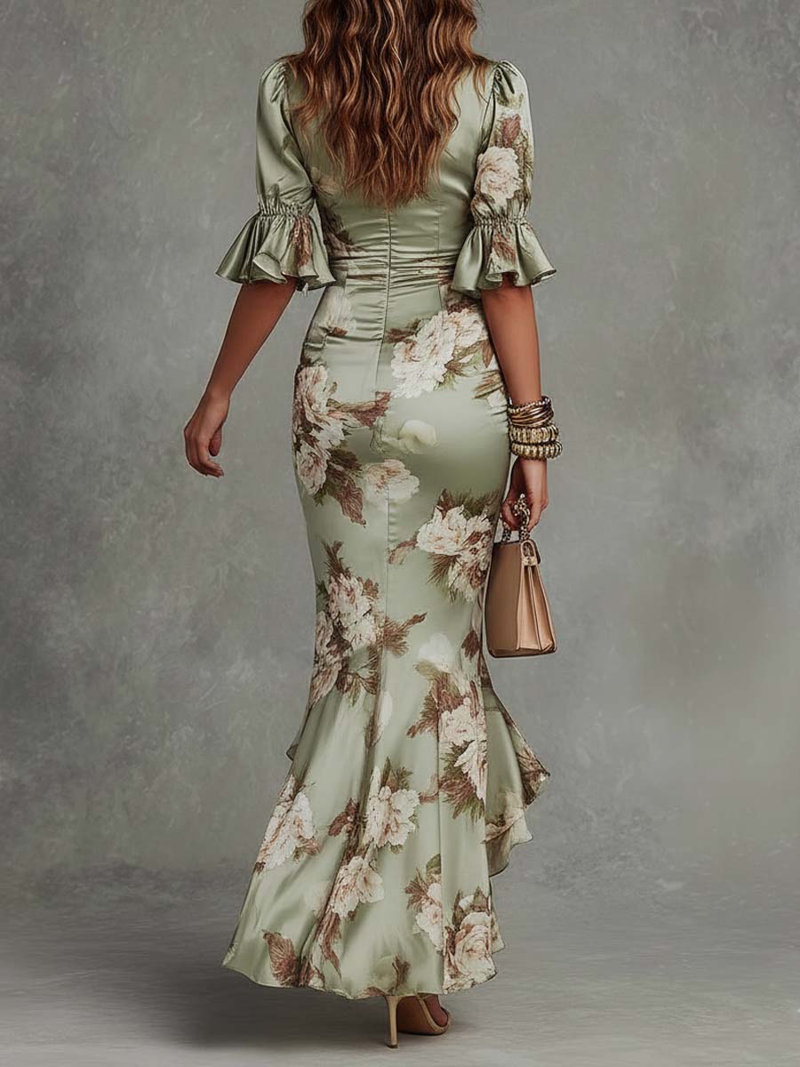 Apollonia | Damen Wickel Maxi Kleid mit Blumendruck
