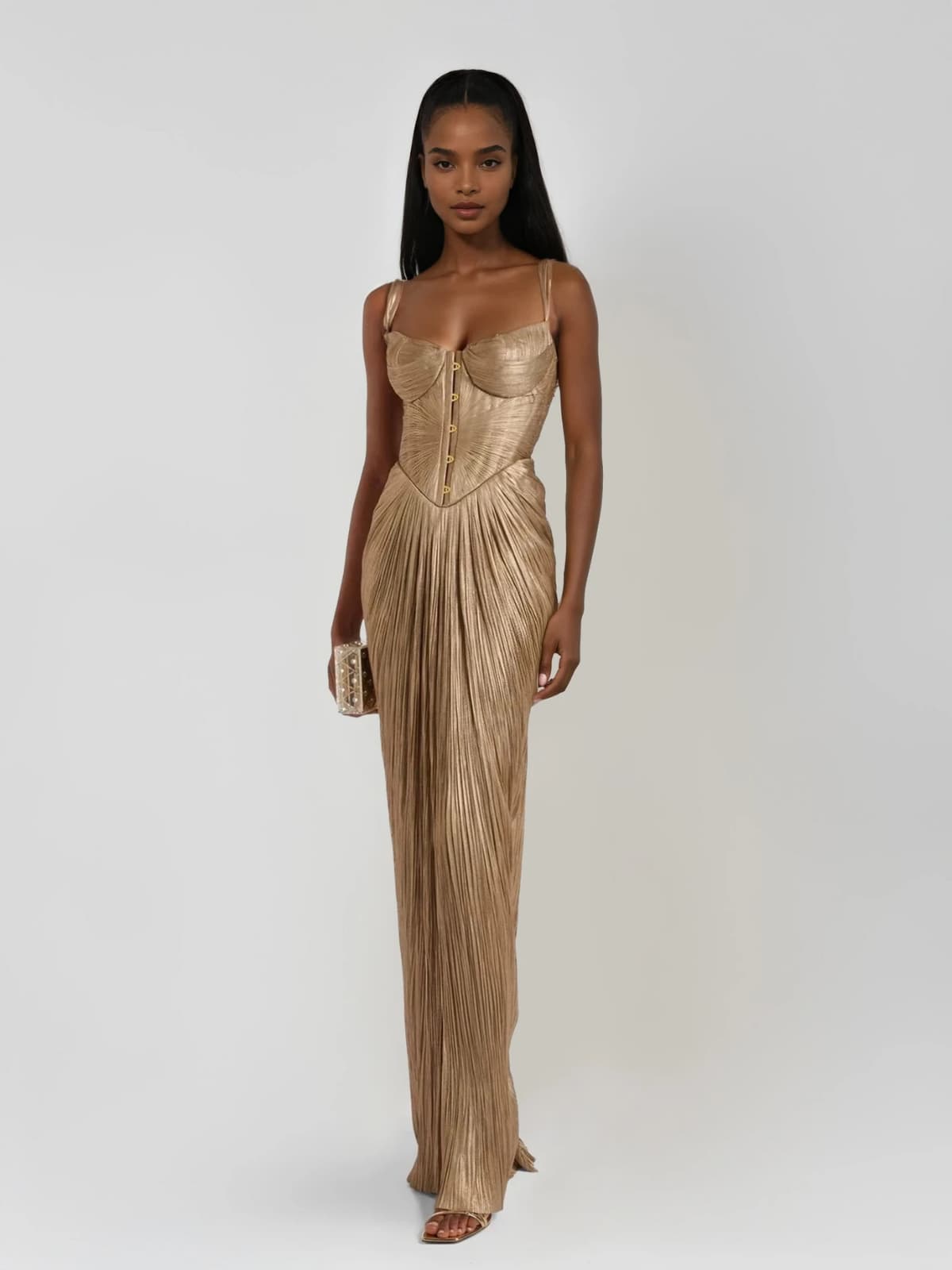 Astrid | Damen Korsett Abendkleid Maxi Plissee