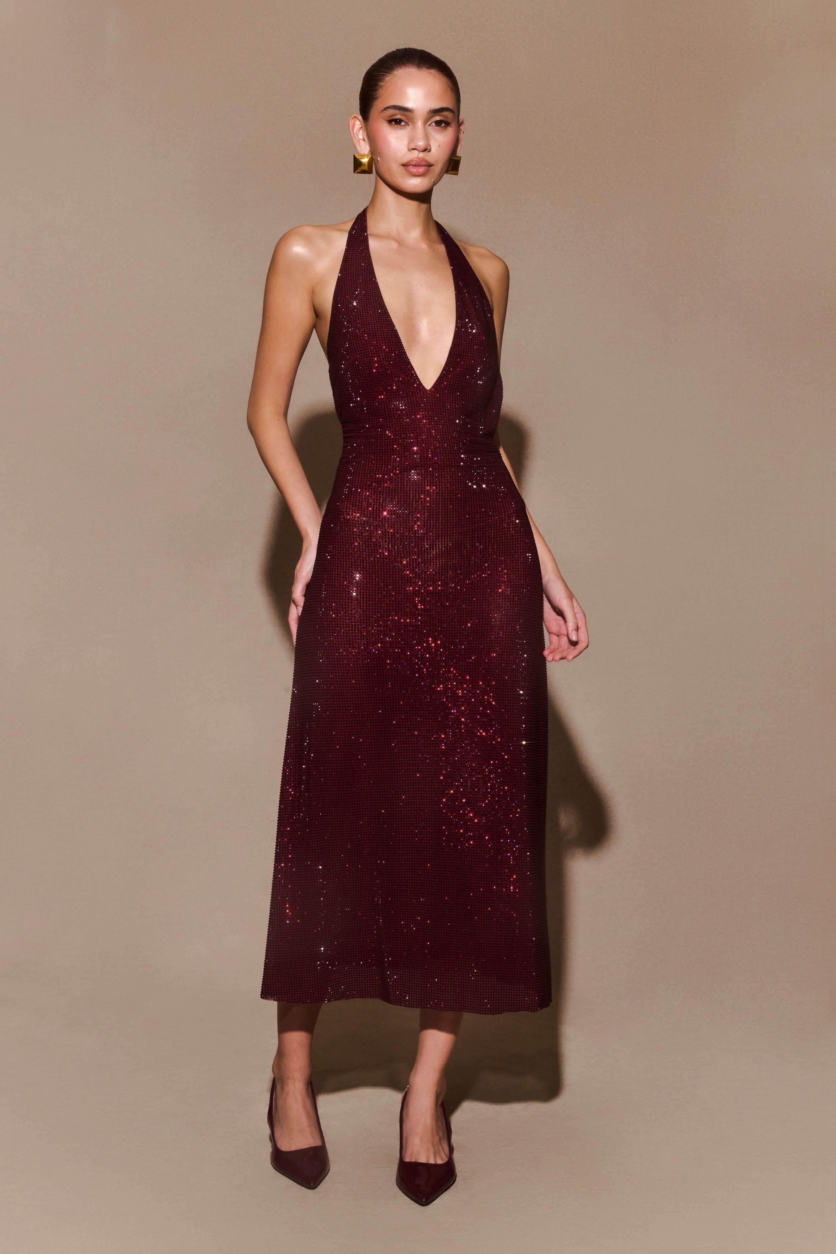 Damen Ballkleid mit Neckholder und Glänzender Verzierung