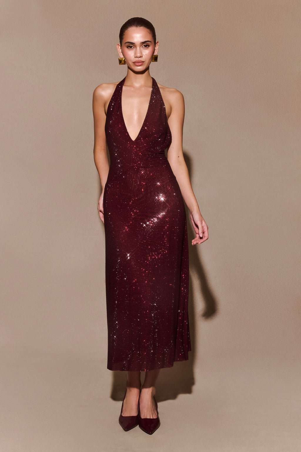 Damen Ballkleid mit Neckholder und Glänzender Verzierung