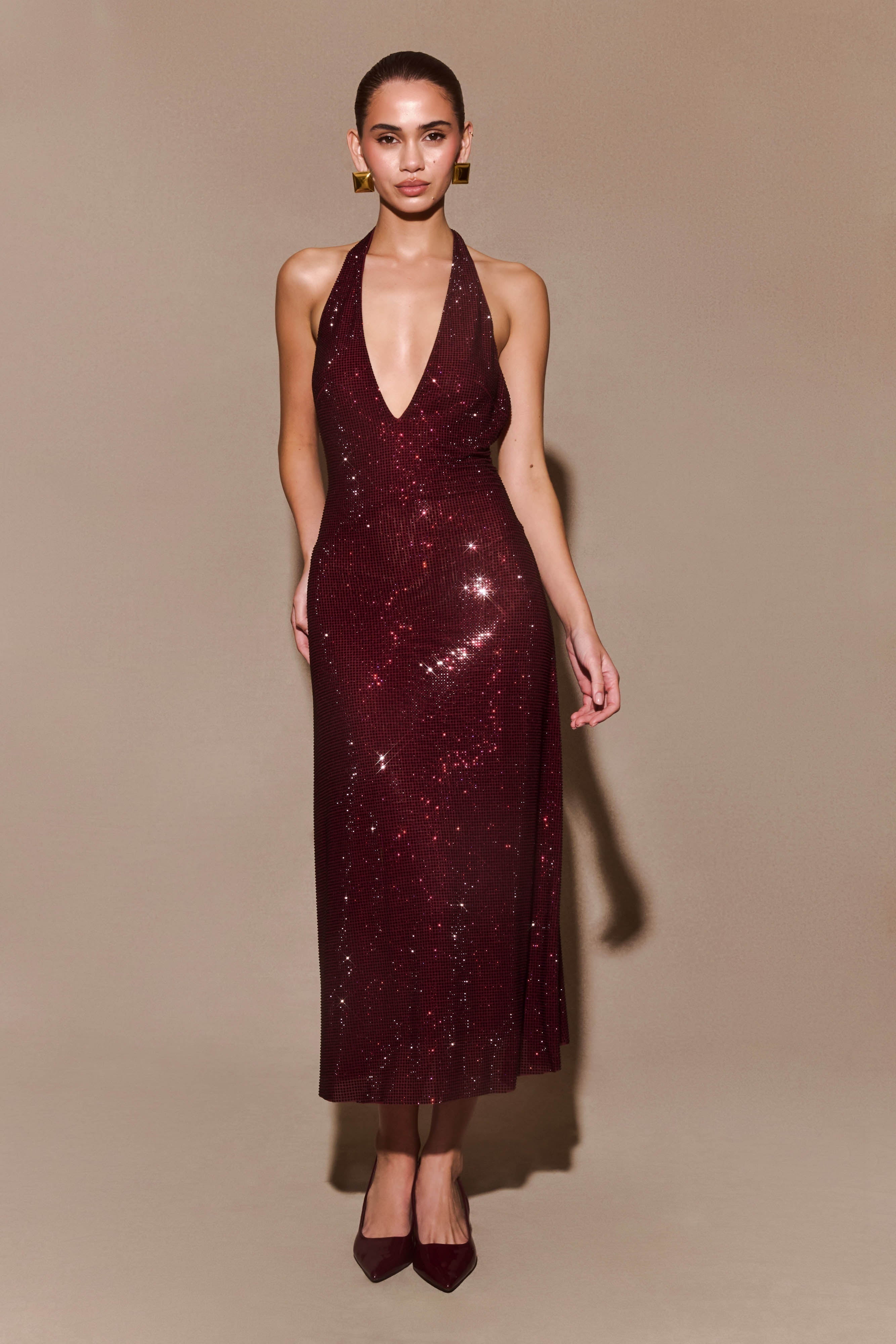 Damen Ballkleid mit Neckholder und Glänzender Verzierung