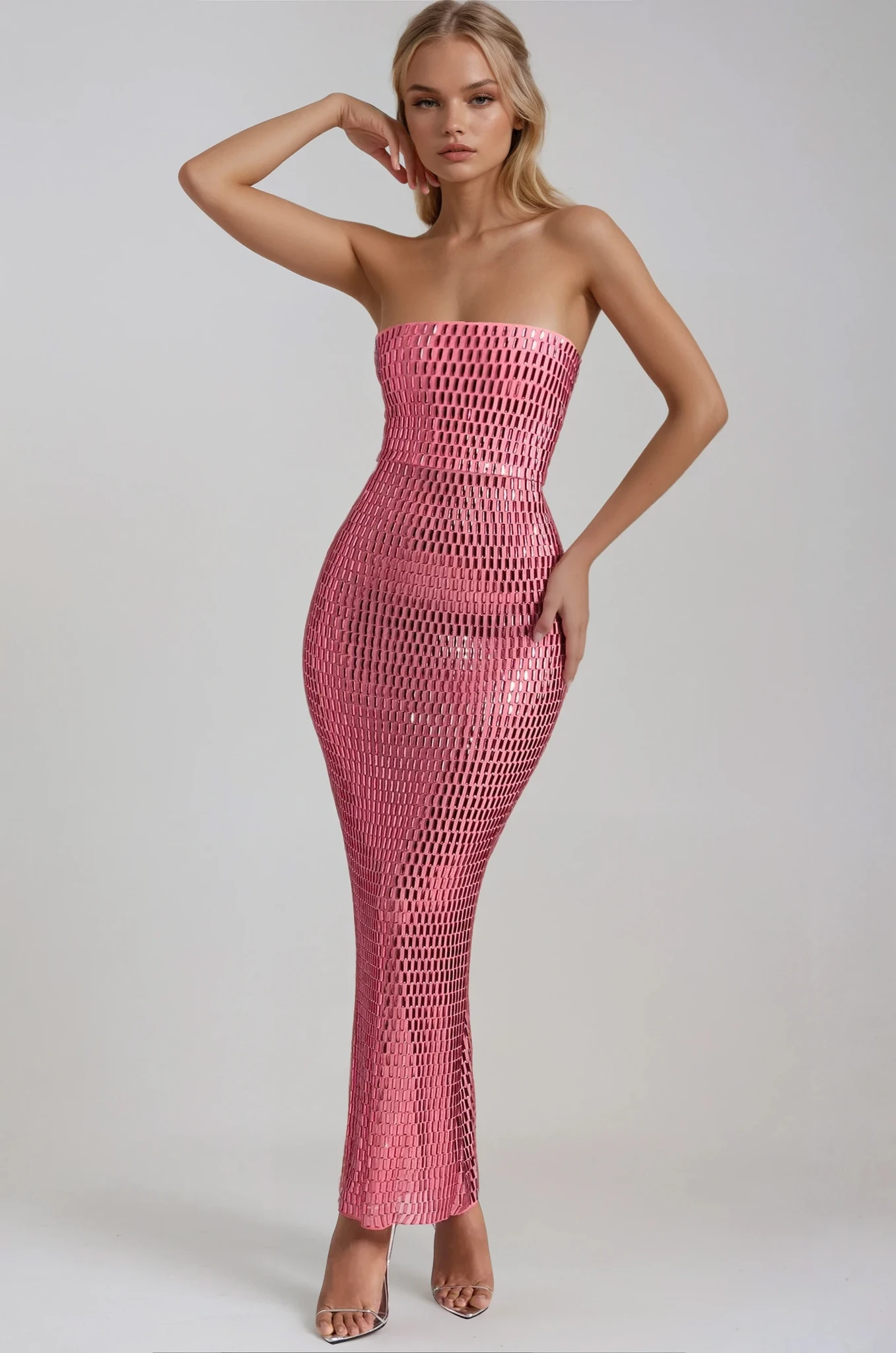 Damen Ballkleid mit Trägerlosem Schnitt und Glitzerverzierung