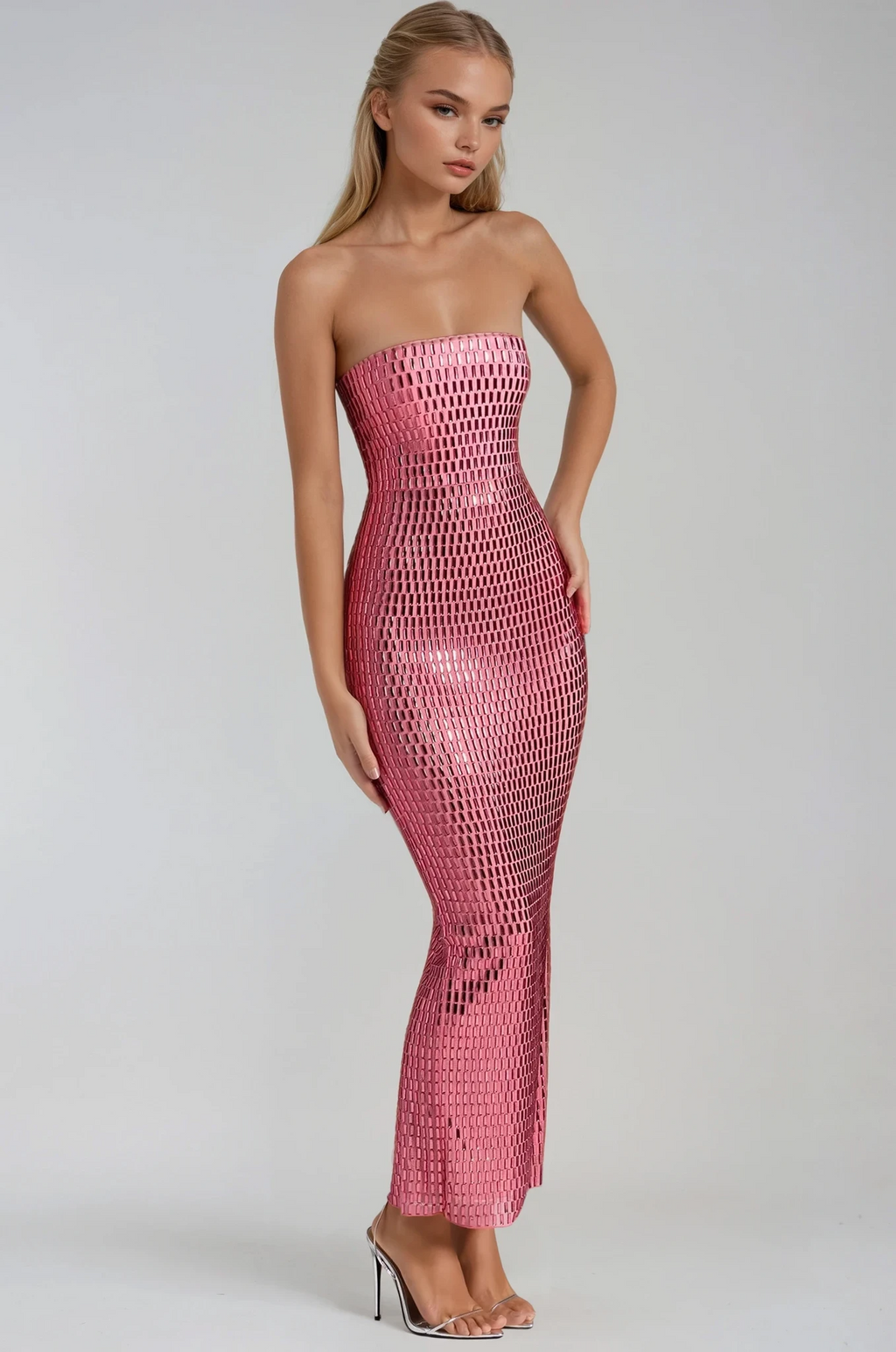 Damen Ballkleid mit Trägerlosem Schnitt und Glitzerverzierung