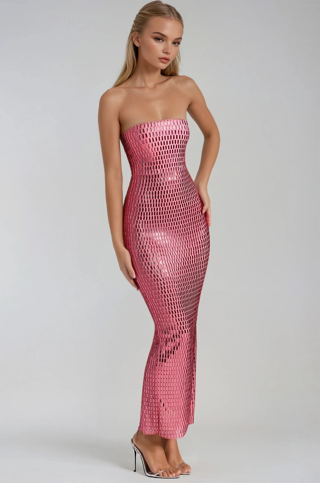 Damen Ballkleid mit Trägerlosem Schnitt und Glitzerverzierung