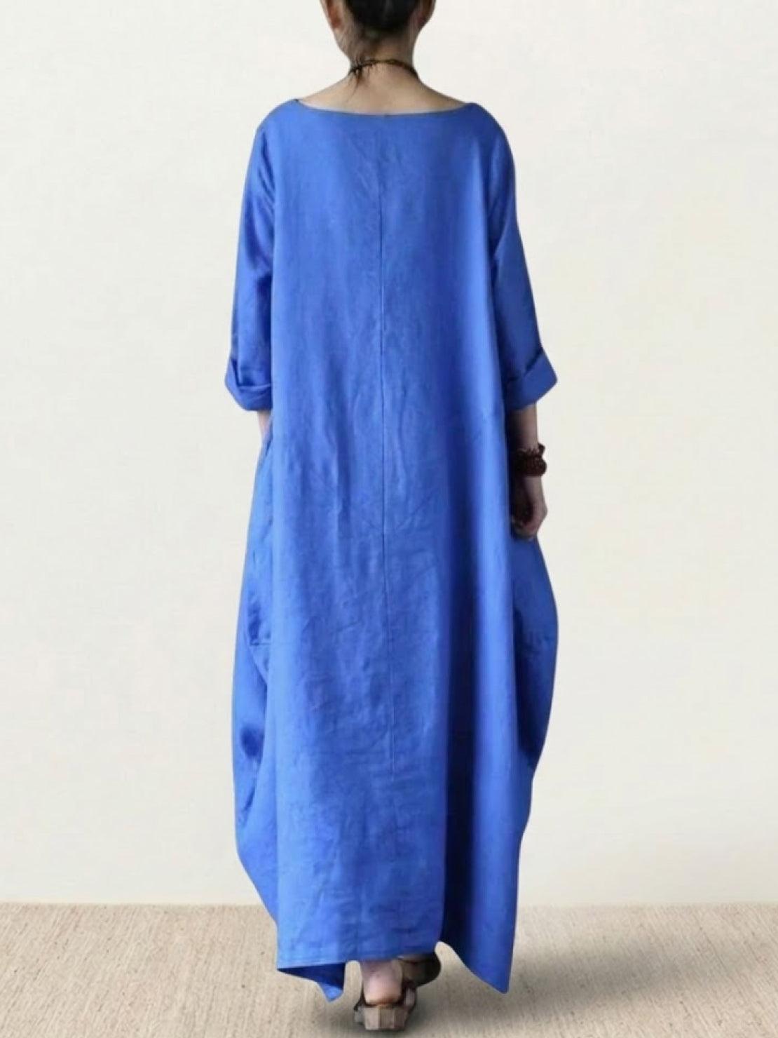 Clea | Damen Boho Maxikleid Oversized Fledermausärmel Unifarbe
