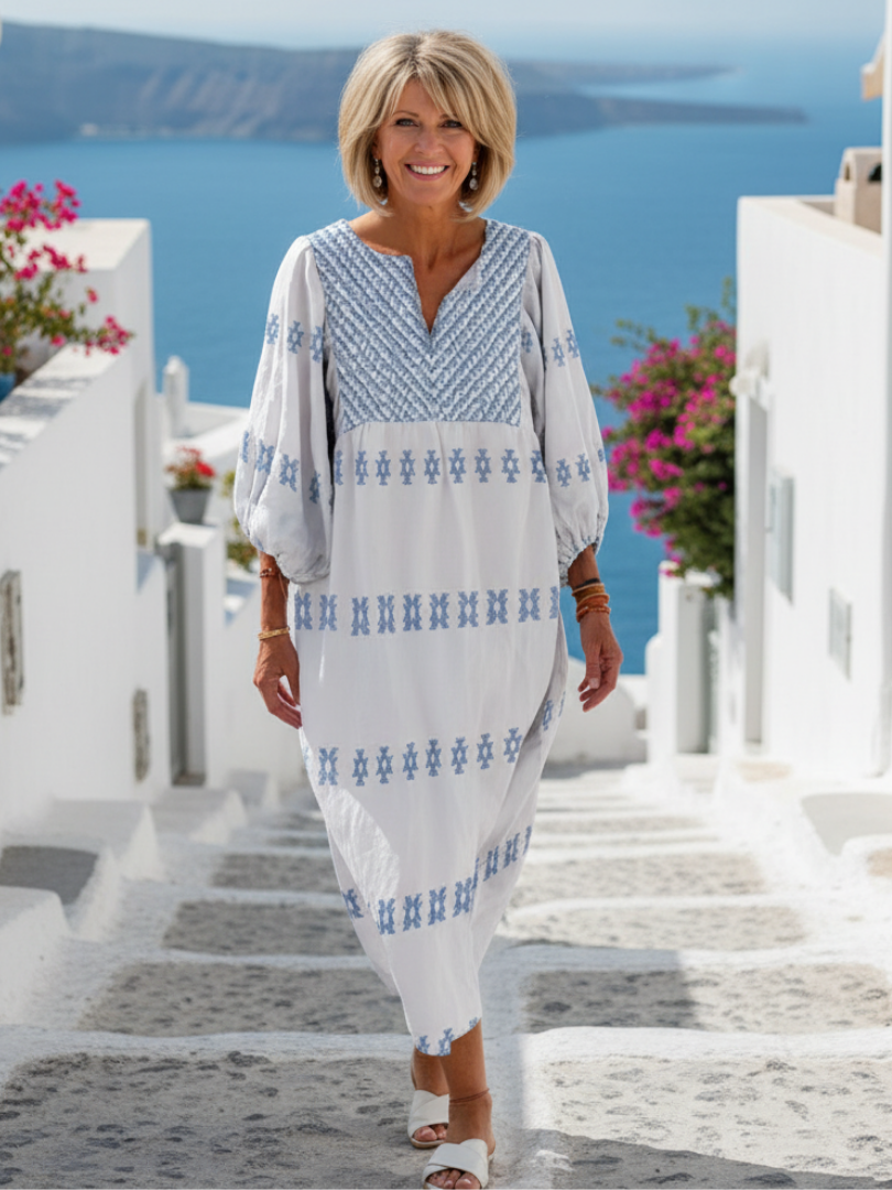 Brigitta | Damen V-Ausschnitt Langarm Maxikleid
