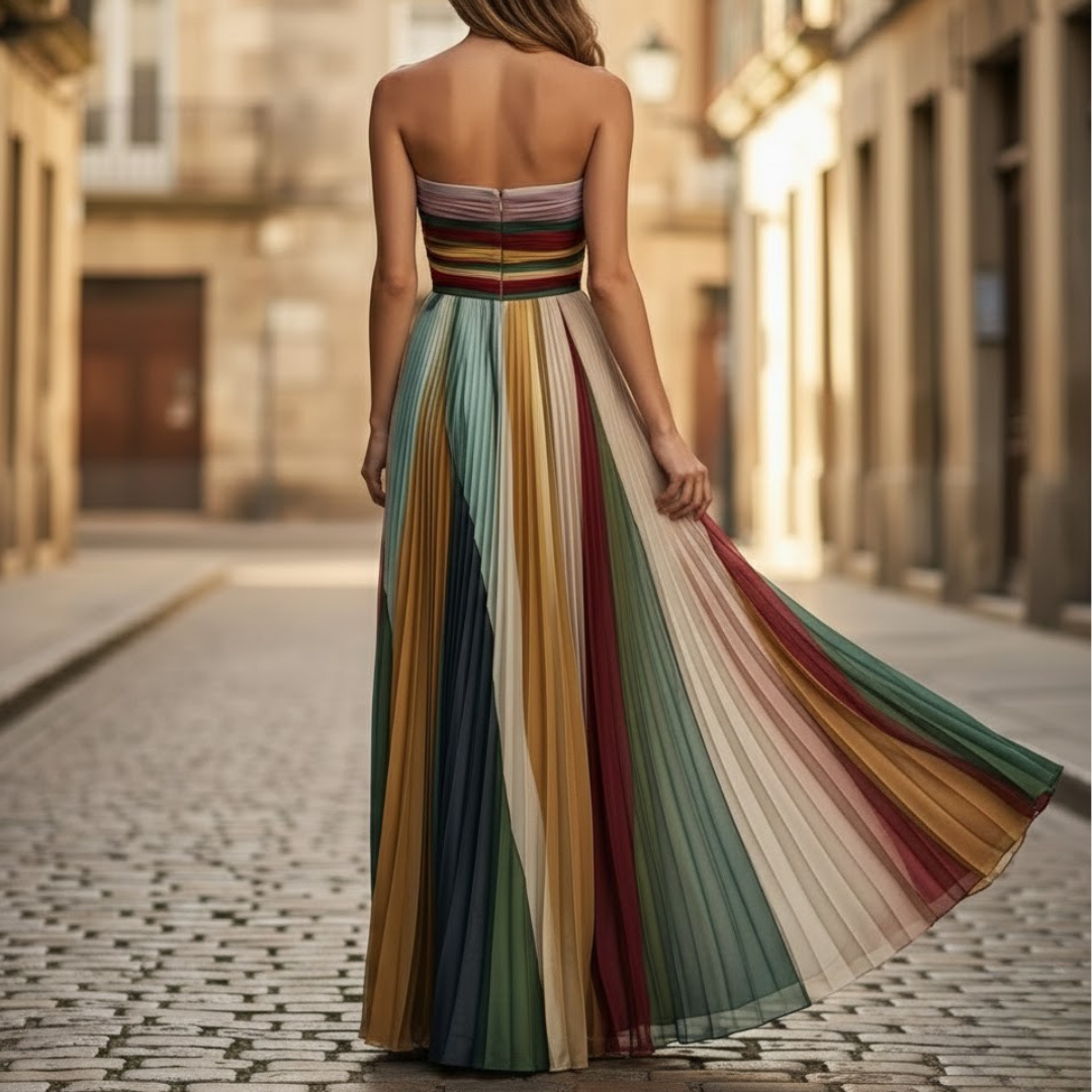 Calanthe | Damen Trägerloses Plissee Maxikleid