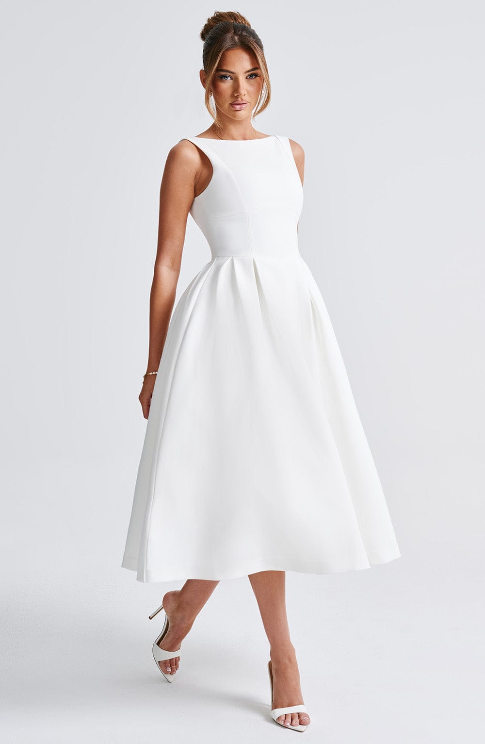 Ottilie | Damen Rückenfreies Midikleid – Elfenbein
