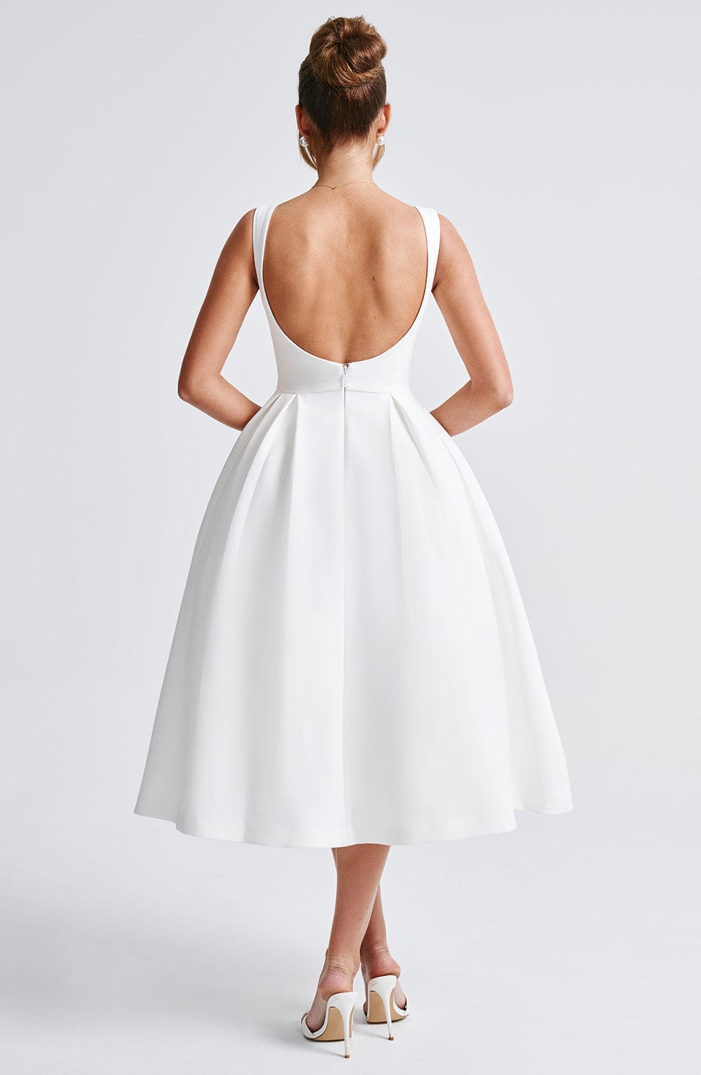 Ottilie | Damen Rückenfreies Midikleid – Elfenbein