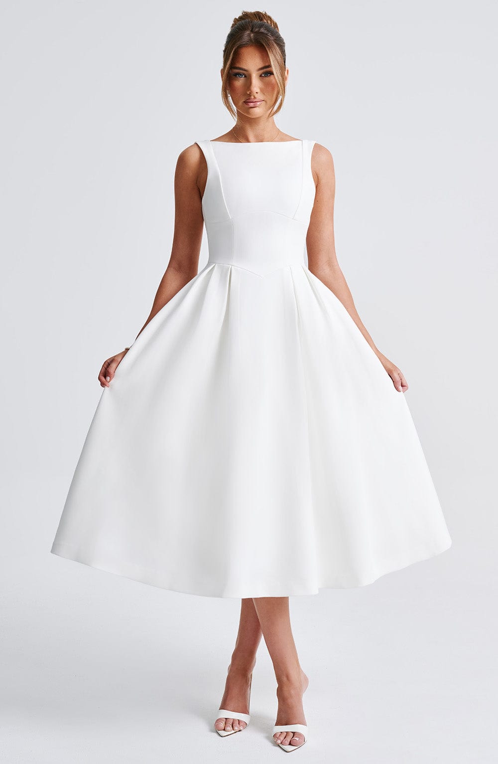 Ottilie | Damen Rückenfreies Midikleid – Elfenbein