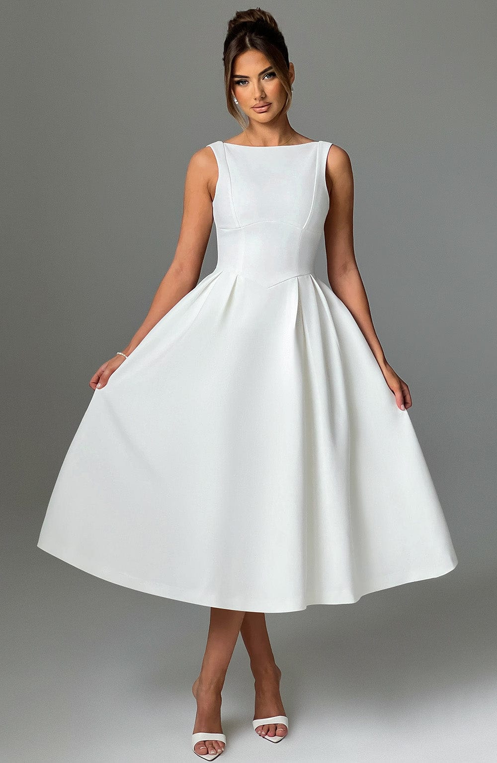 Ottilie | Damen Rückenfreies Midikleid – Elfenbein