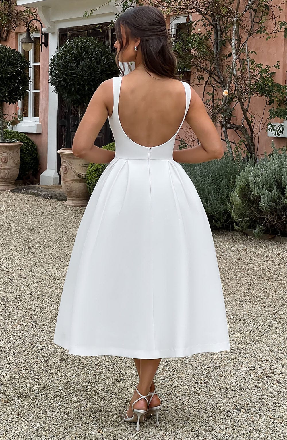 Ottilie | Damen Rückenfreies Midikleid – Elfenbein