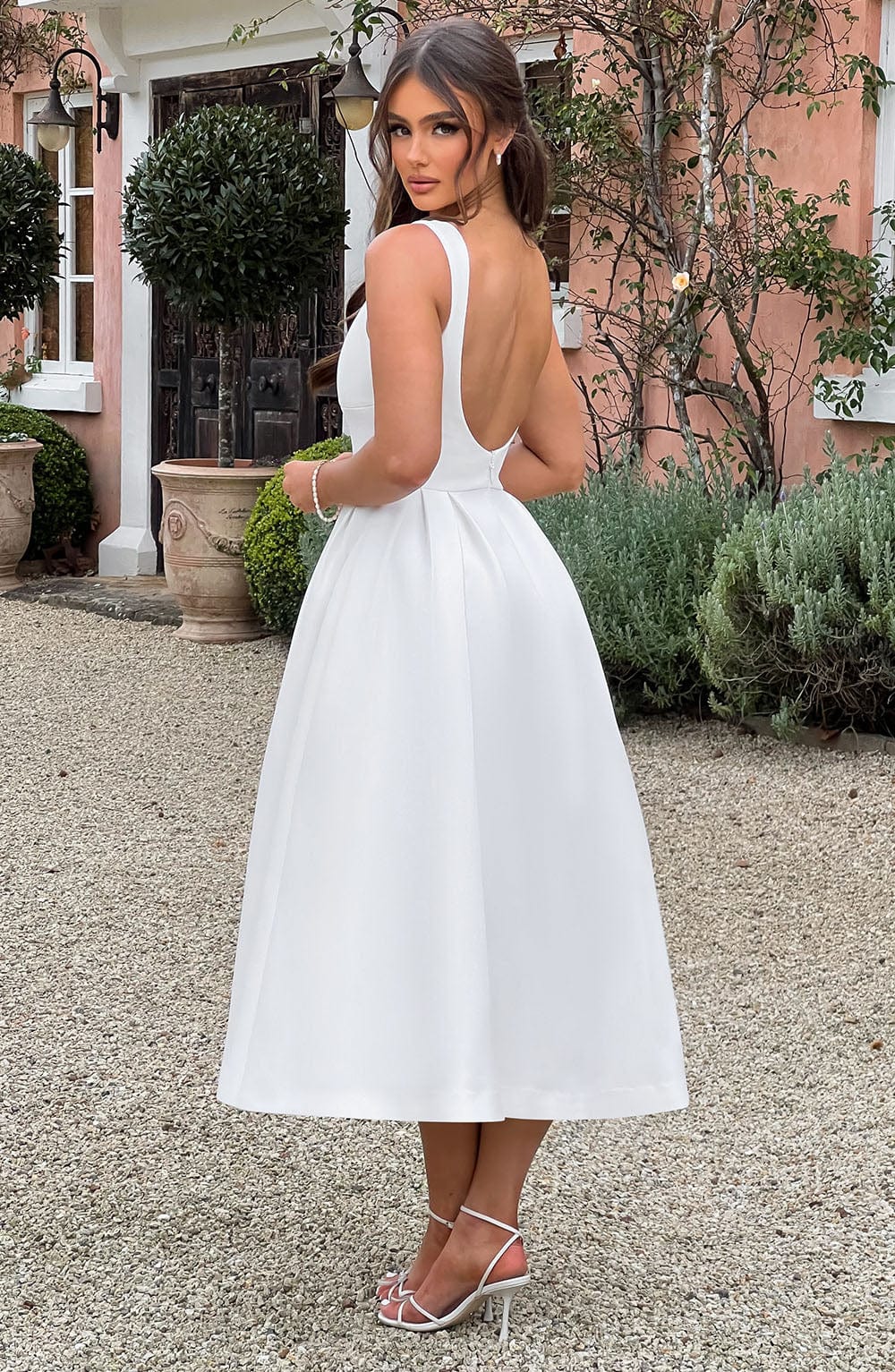 Ottilie | Damen Rückenfreies Midikleid – Elfenbein