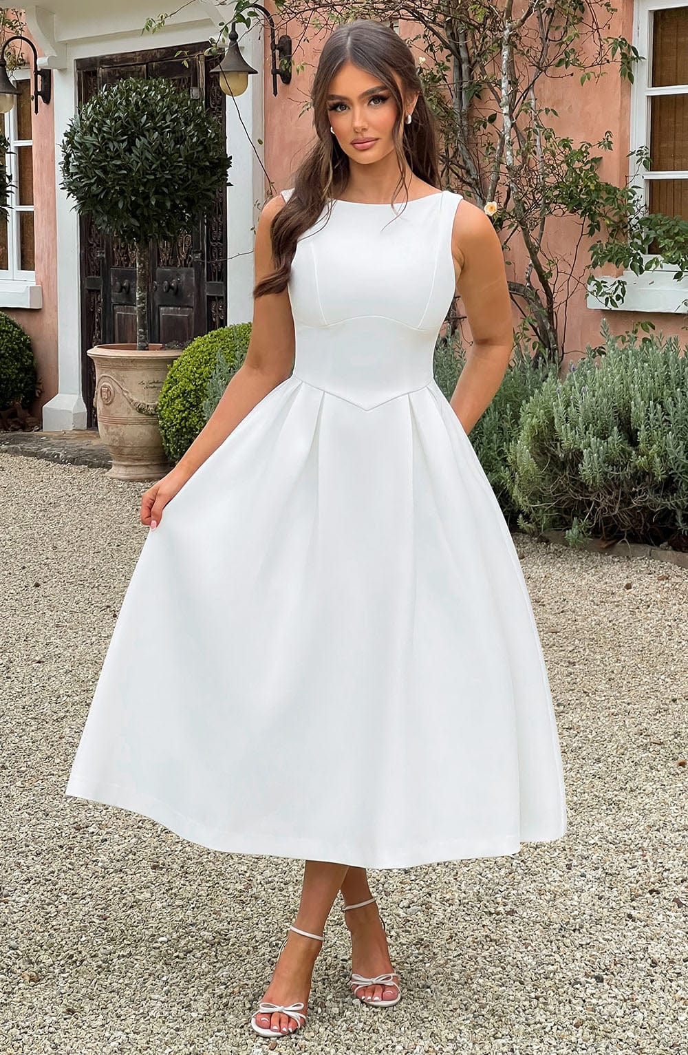 Ottilie | Damen Rückenfreies Midikleid – Elfenbein