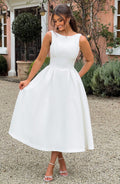 Ottilie | Damen Rückenfreies Midikleid – Elfenbein