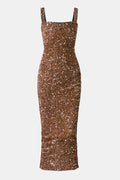 Cocktailkleid Damen Maxi mit Eckigem Ausschnitt Breiten Traegern und Pailletten