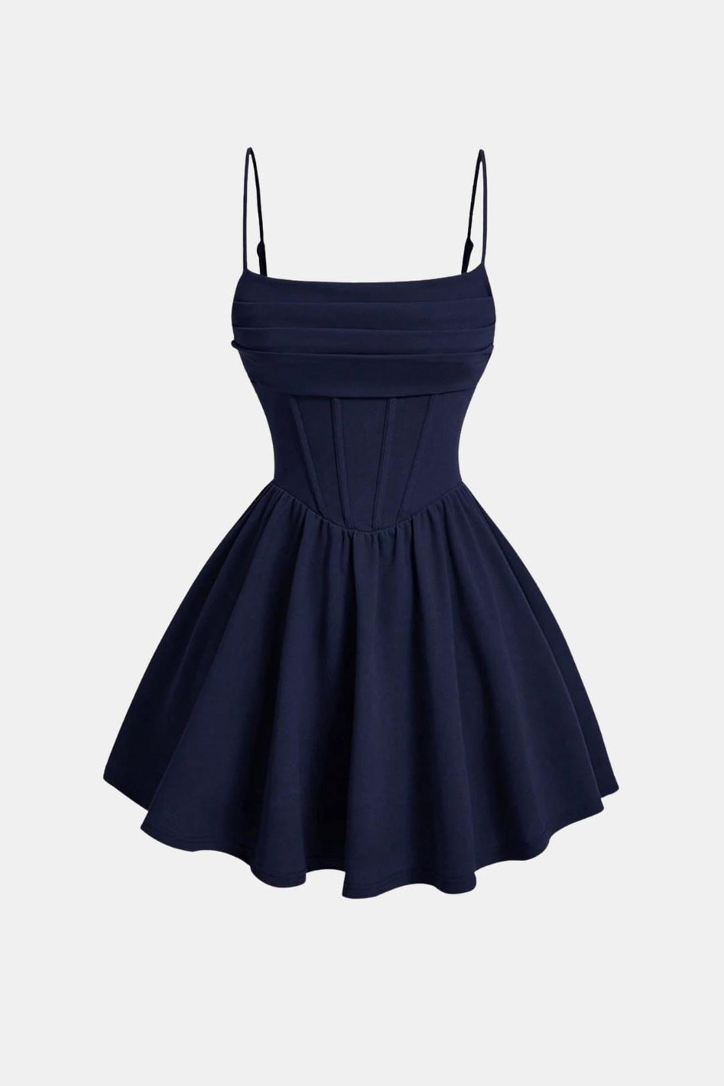Cocktailkleid Damen Mini mit Spaghettraegern Raffung und Korsett-Paneelen