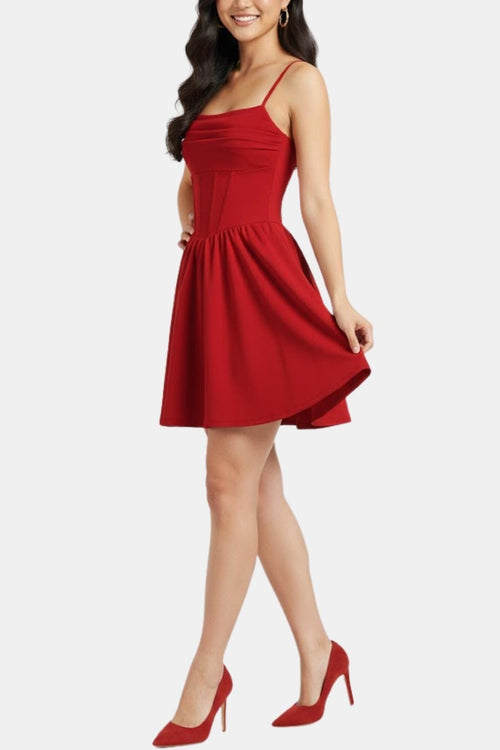Cocktailkleid Damen Mini mit Spaghettraegern Raffung und Korsett-Paneelen