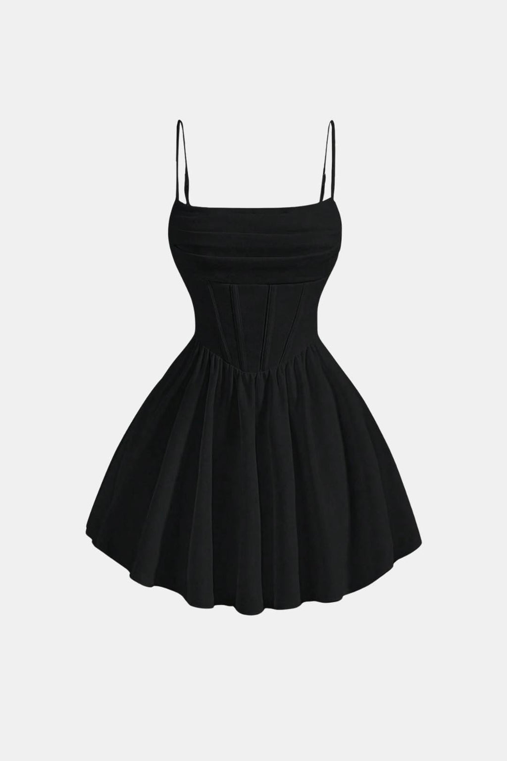 Cocktailkleid Damen Mini mit Spaghettraegern Raffung und Korsett-Paneelen