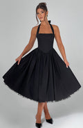 Leonora | Damen Midikleid mit Karree-Ausschnitt – Schwarz