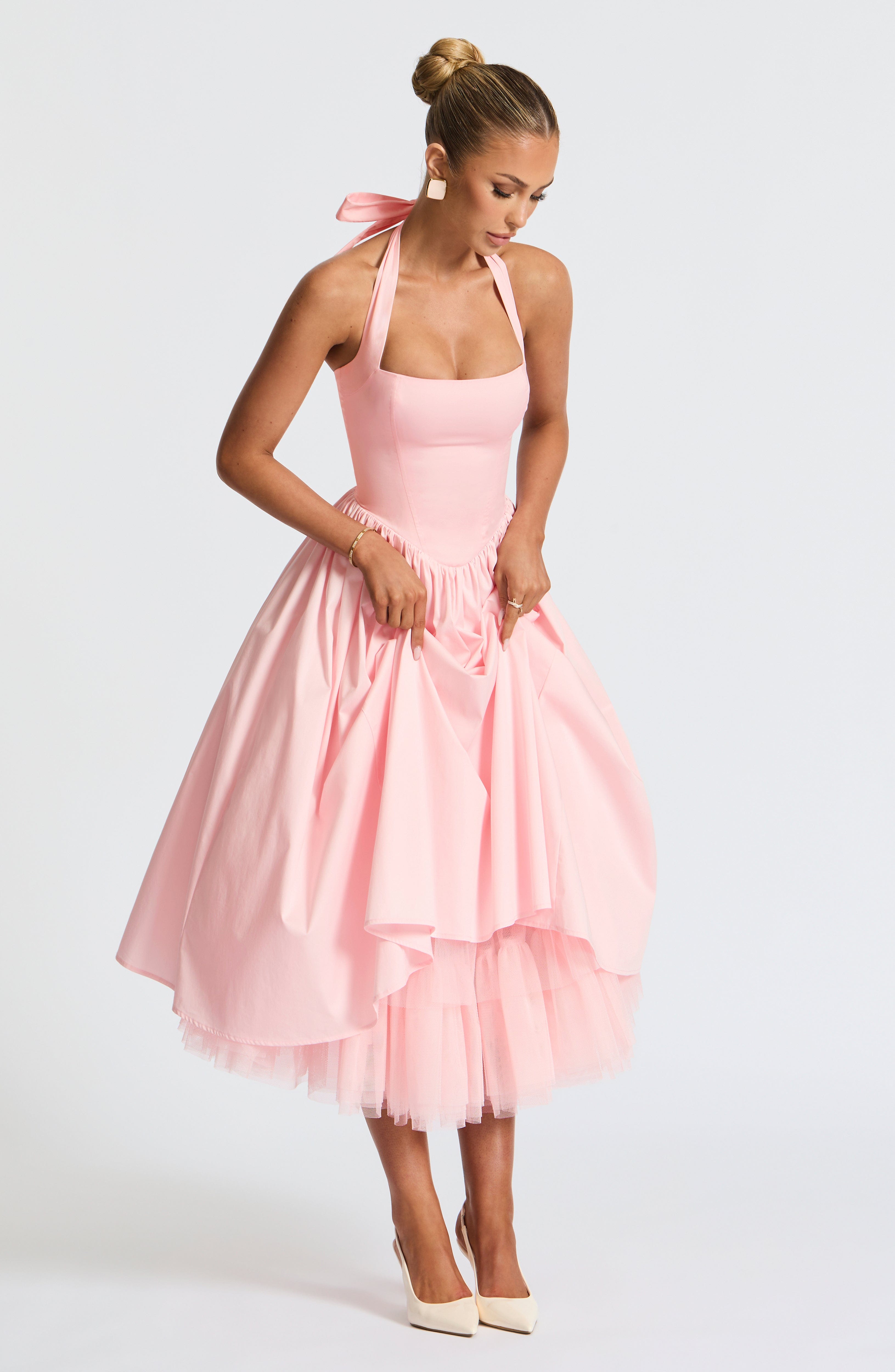Marisol | Damen Midikleid mit Karree-Ausschnitt – Rosé