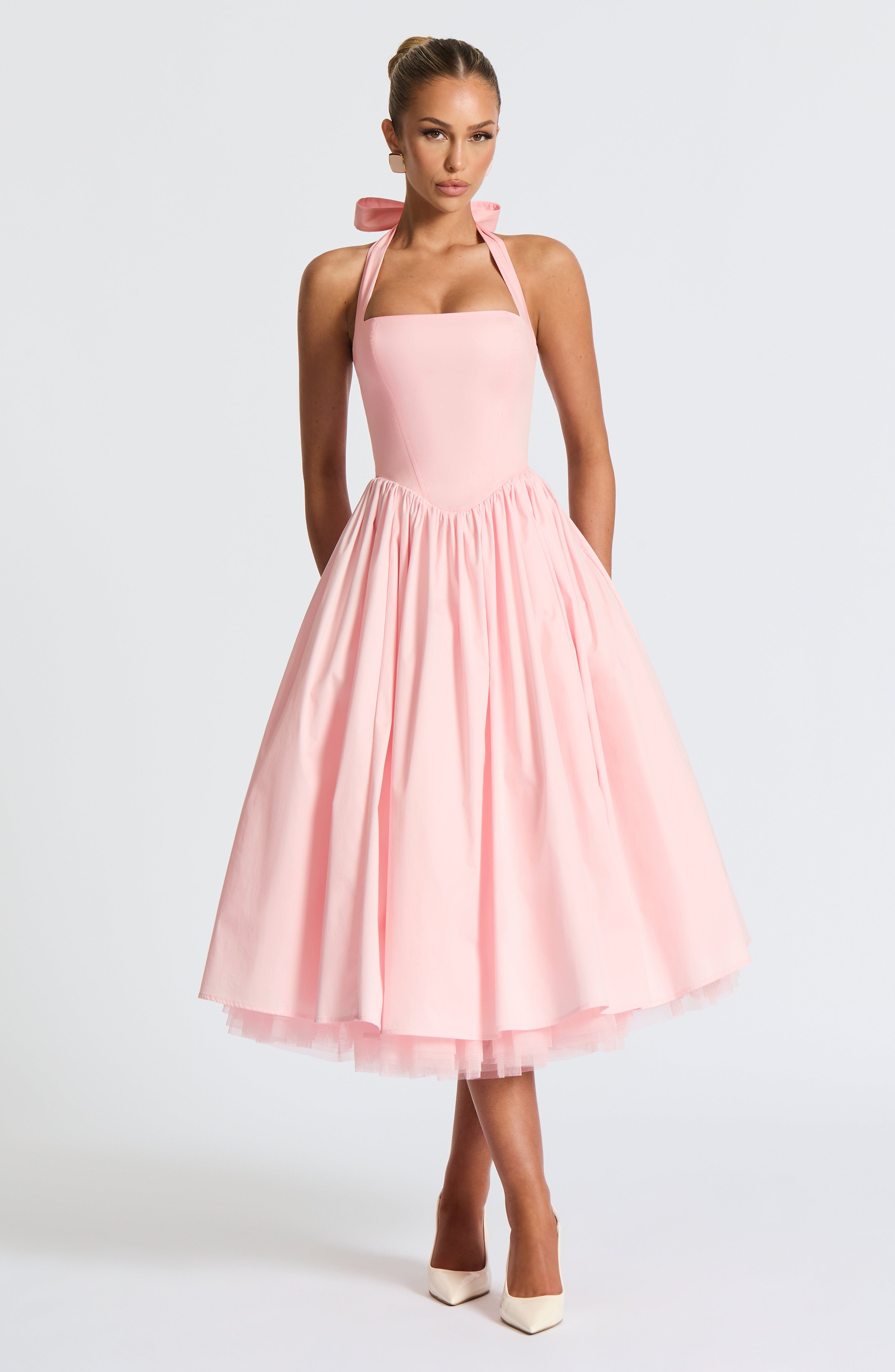 Marisol | Damen Midikleid mit Karree-Ausschnitt – Rosé
