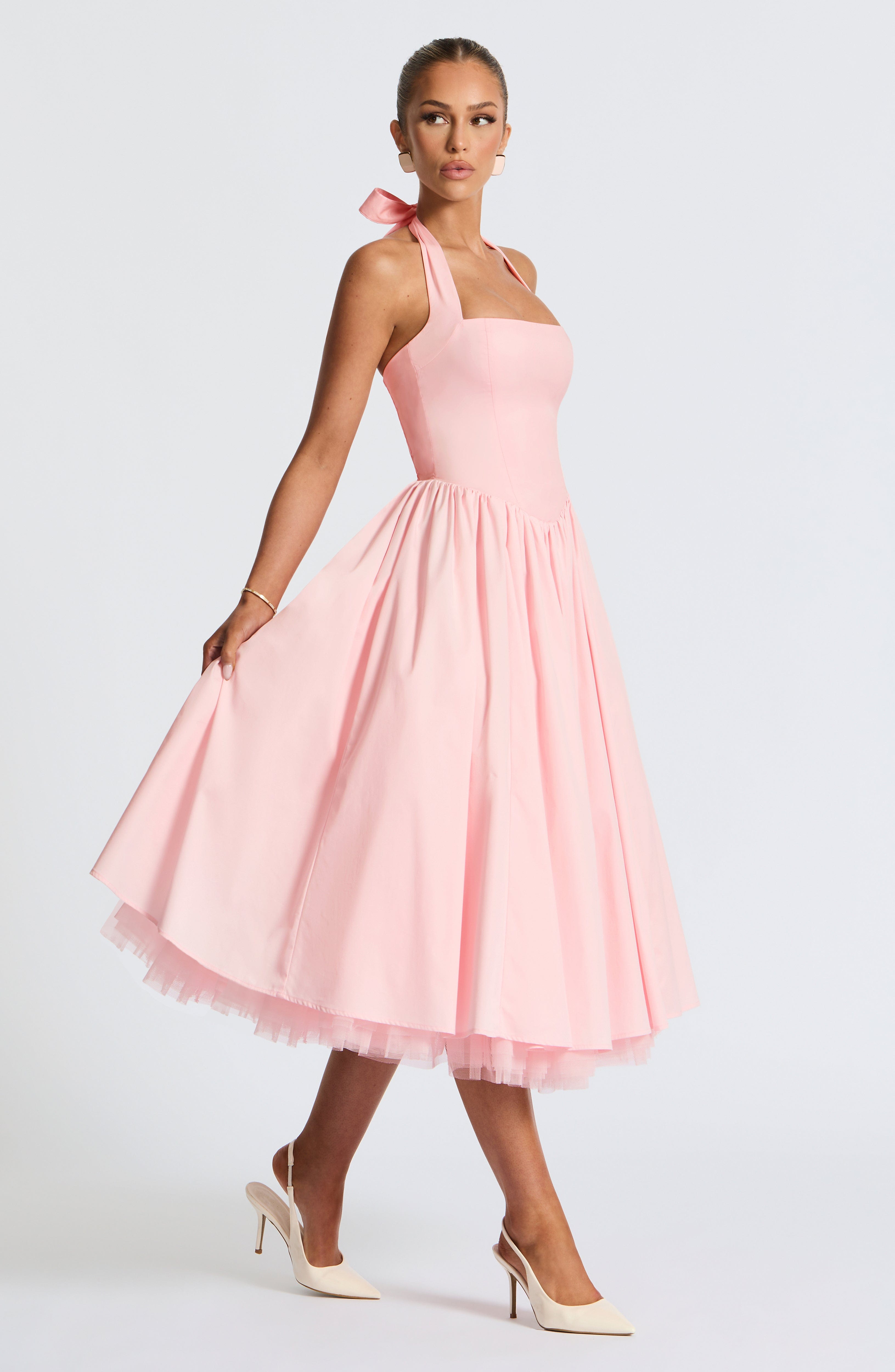 Marisol | Damen Midikleid mit Karree-Ausschnitt – Rosé