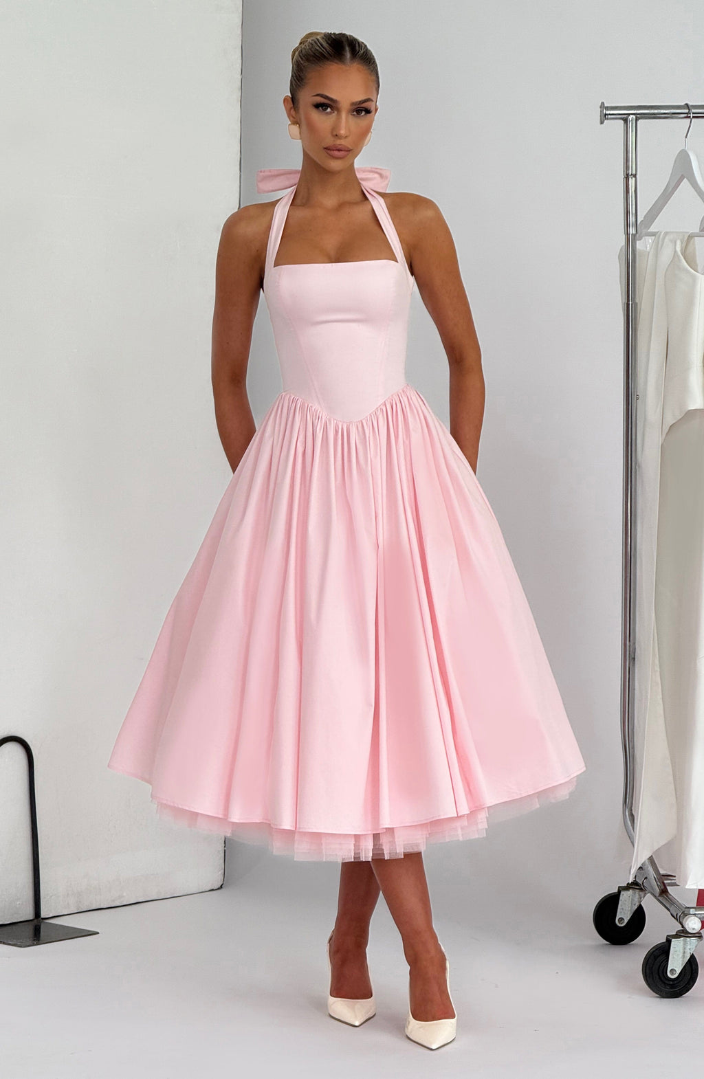 Marisol | Damen Midikleid mit Karree-Ausschnitt – Rosé