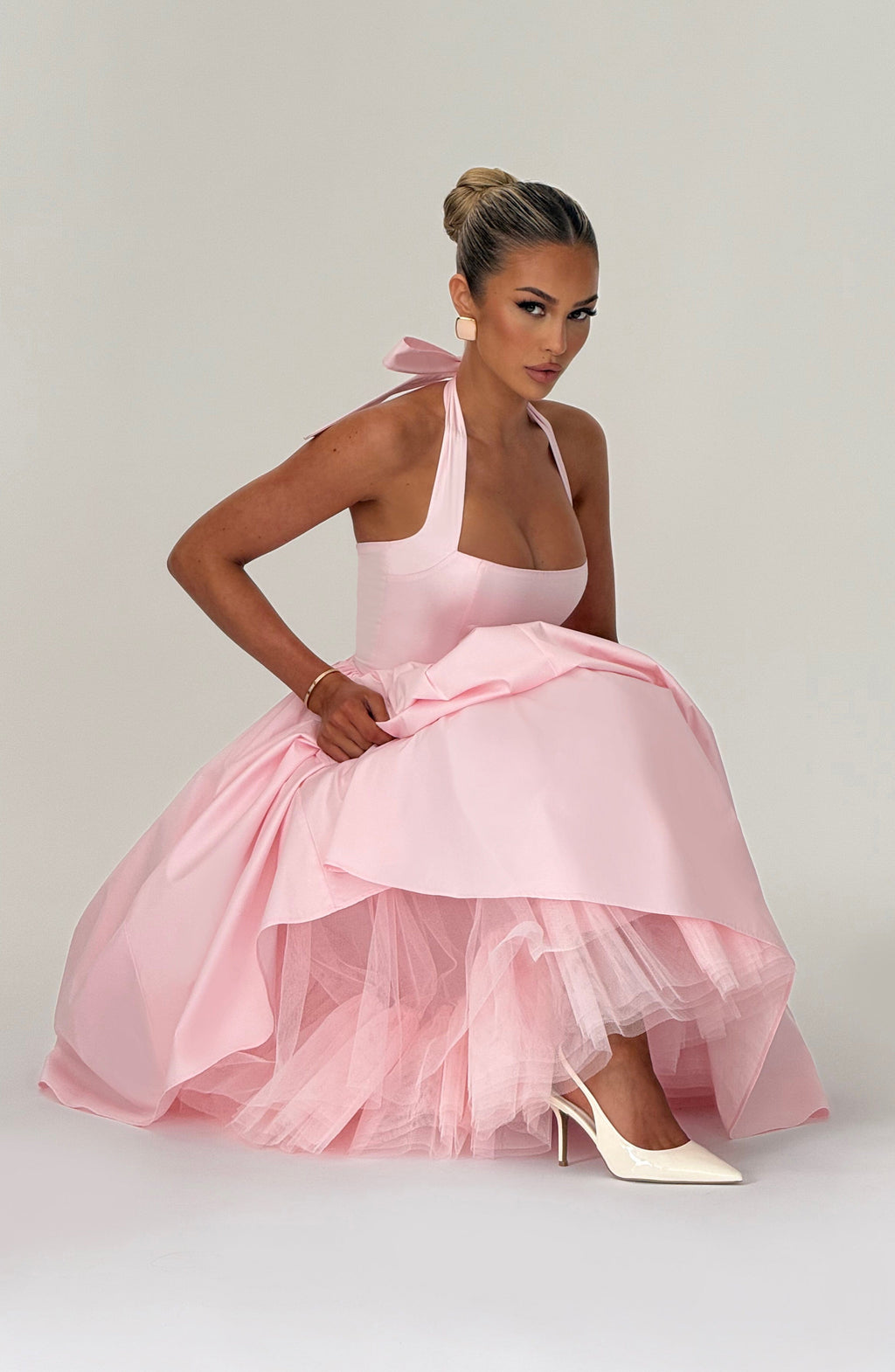 Marisol | Damen Midikleid mit Karree-Ausschnitt – Rosé