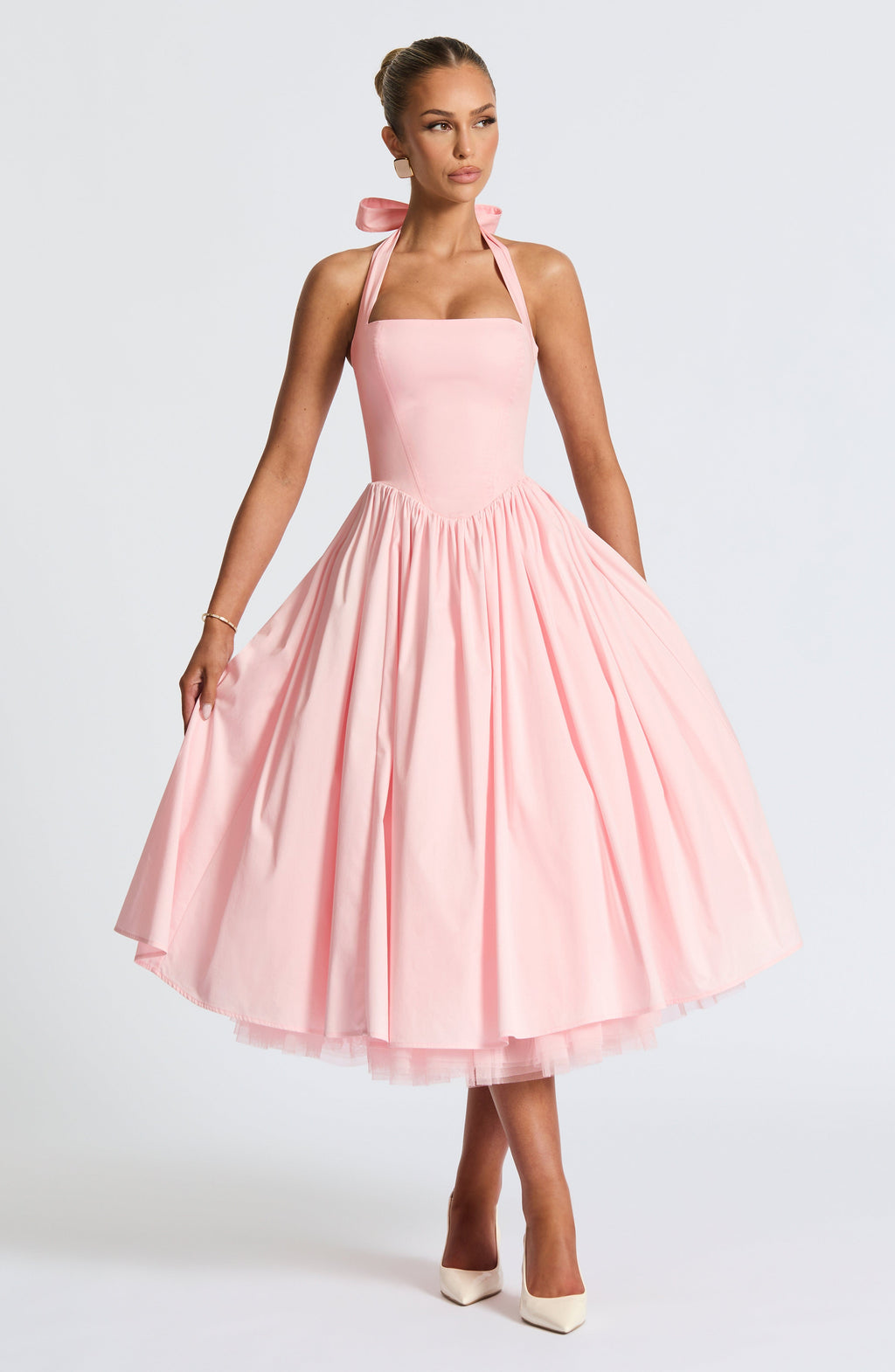 Marisol | Damen Midikleid mit Karree-Ausschnitt – Rosé