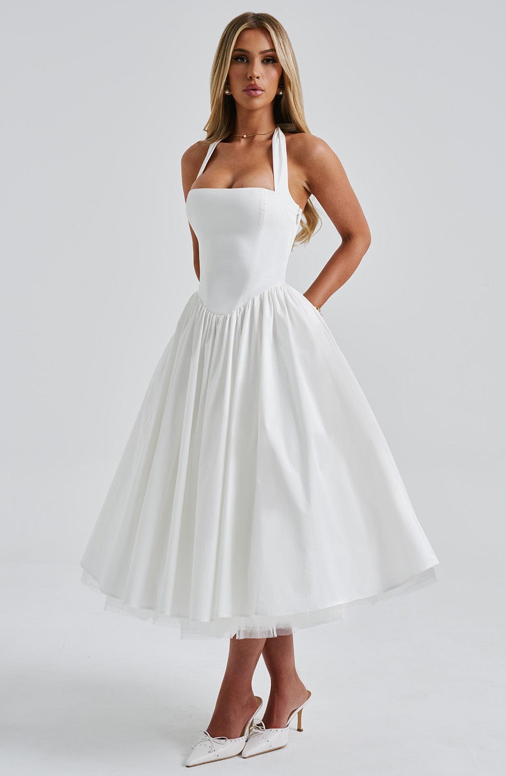 Héloïse | Damen Midikleid mit Karree-Ausschnitt – Elfenbein