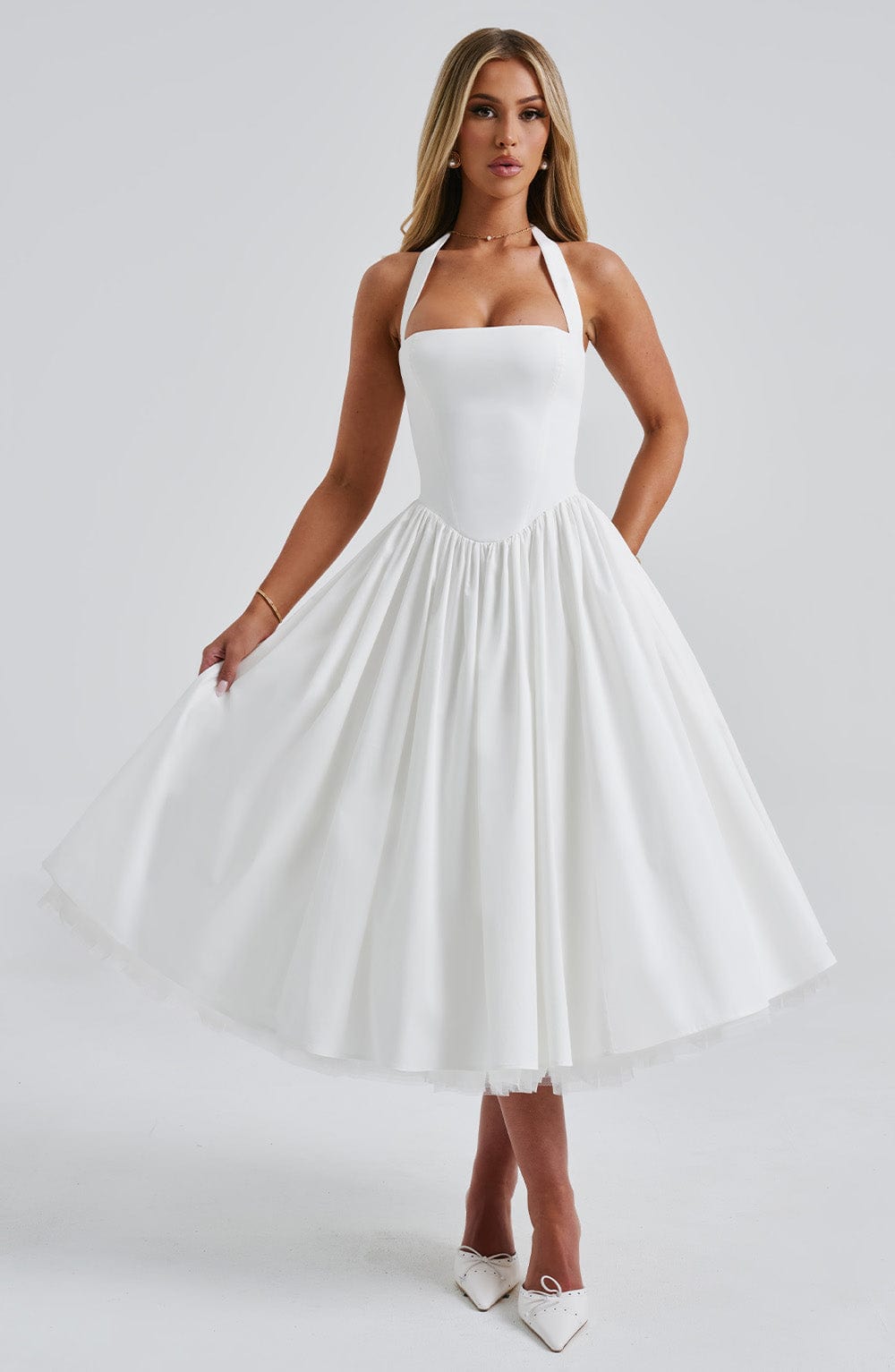 Héloïse | Damen Midikleid mit Karree-Ausschnitt – Elfenbein