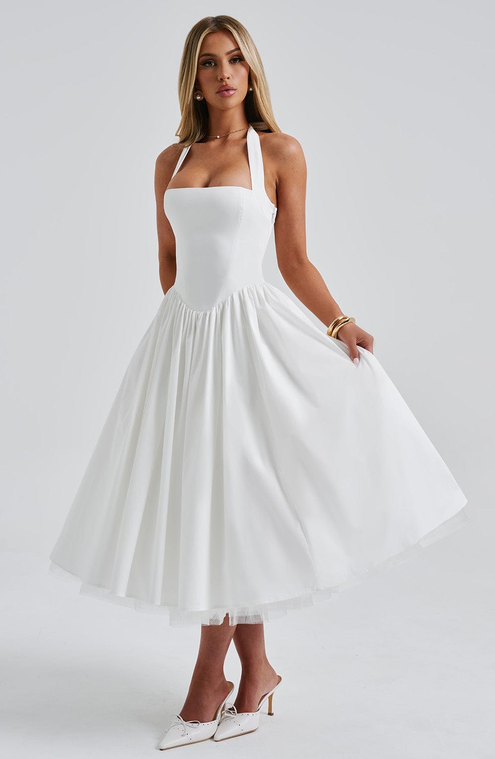 Héloïse | Damen Midikleid mit Karree-Ausschnitt – Elfenbein