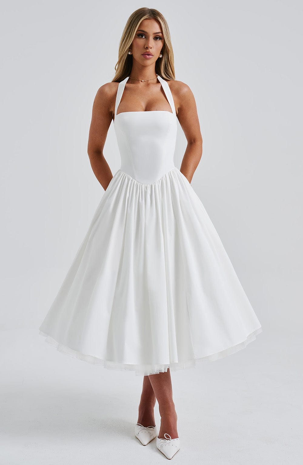 Héloïse | Damen Midikleid mit Karree-Ausschnitt – Elfenbein