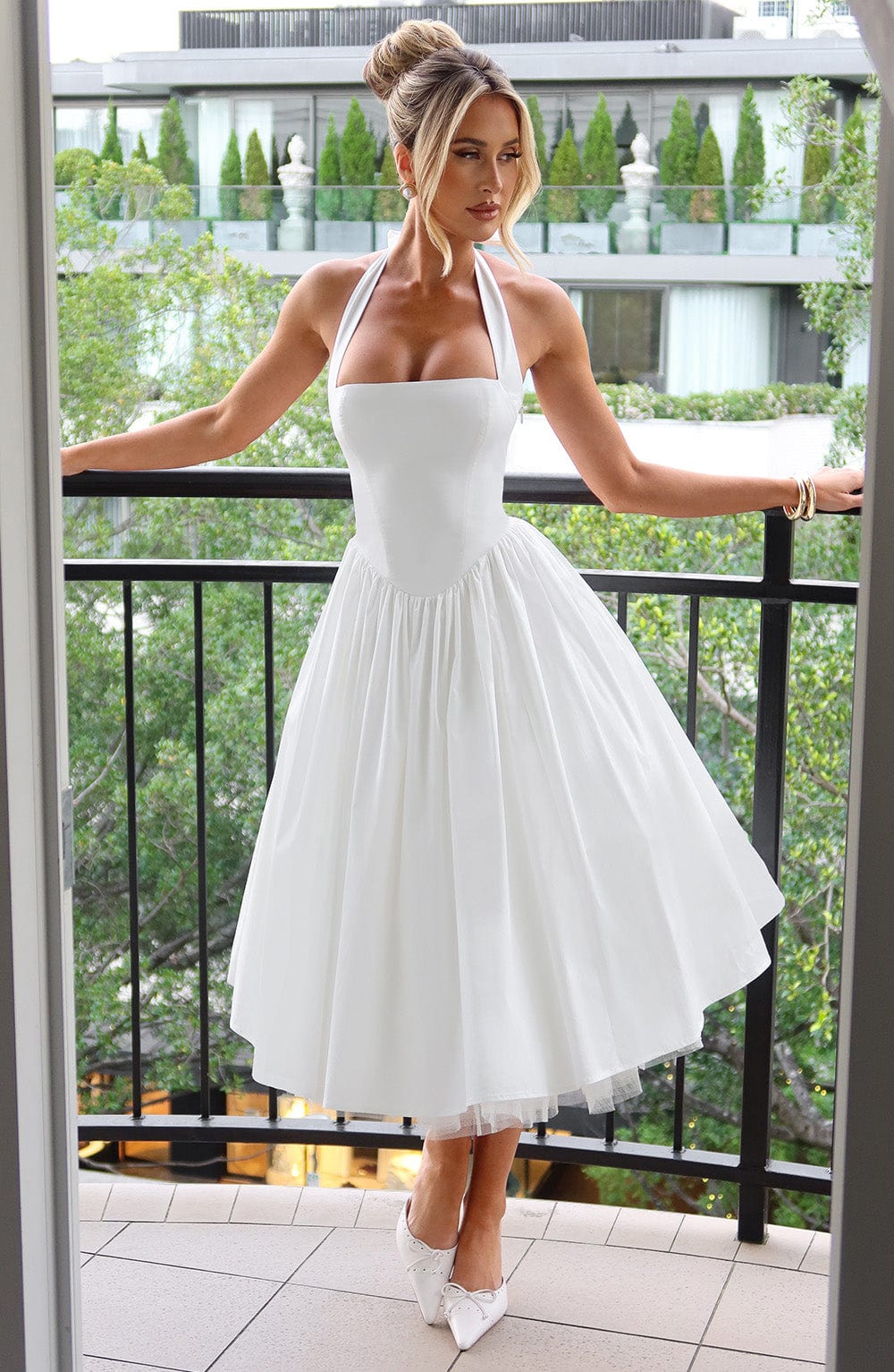 Héloïse | Damen Midikleid mit Karree-Ausschnitt – Elfenbein